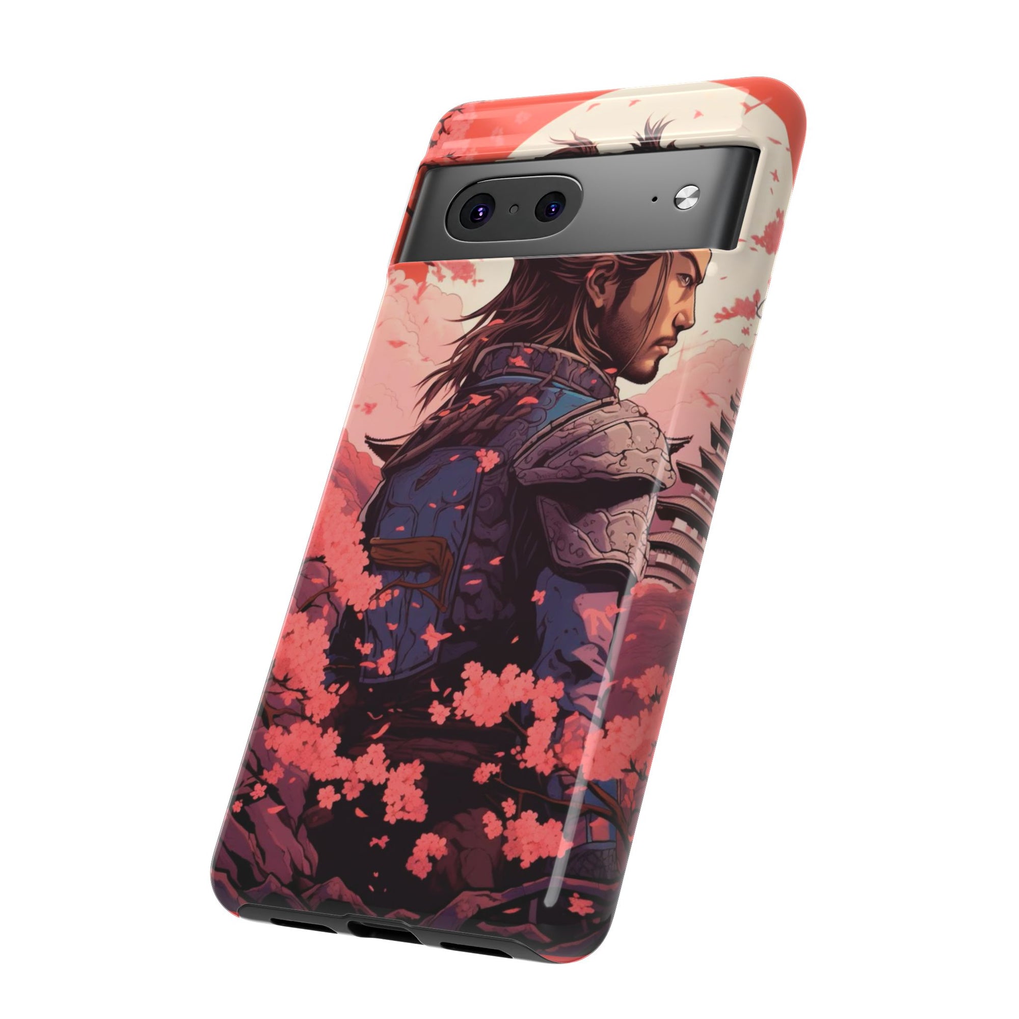 Samurai Phone Case, Tough Cases for Men, Cherry Blossom Art, Gift for Anime Fans, Unique Phone Accessory, Stylish Protection