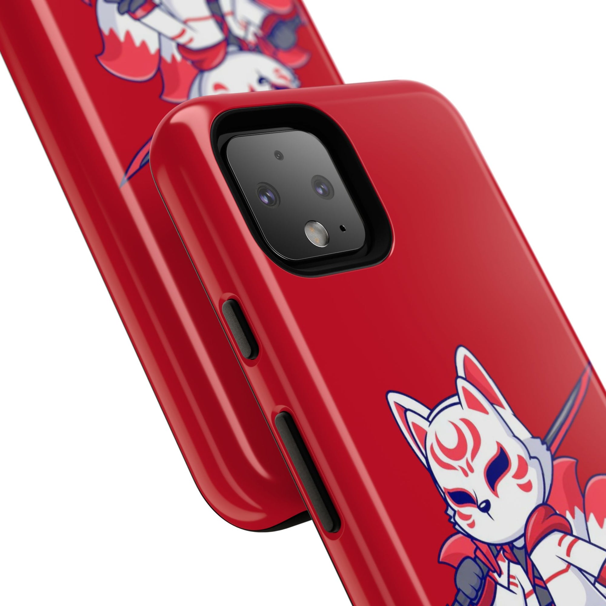 Anime-Inspired Tough Phone Case, Kawaii Fox Design, Gift for Gamers, Cute Phone Accessories, Red Phone Cover, Cosplay Merchandise