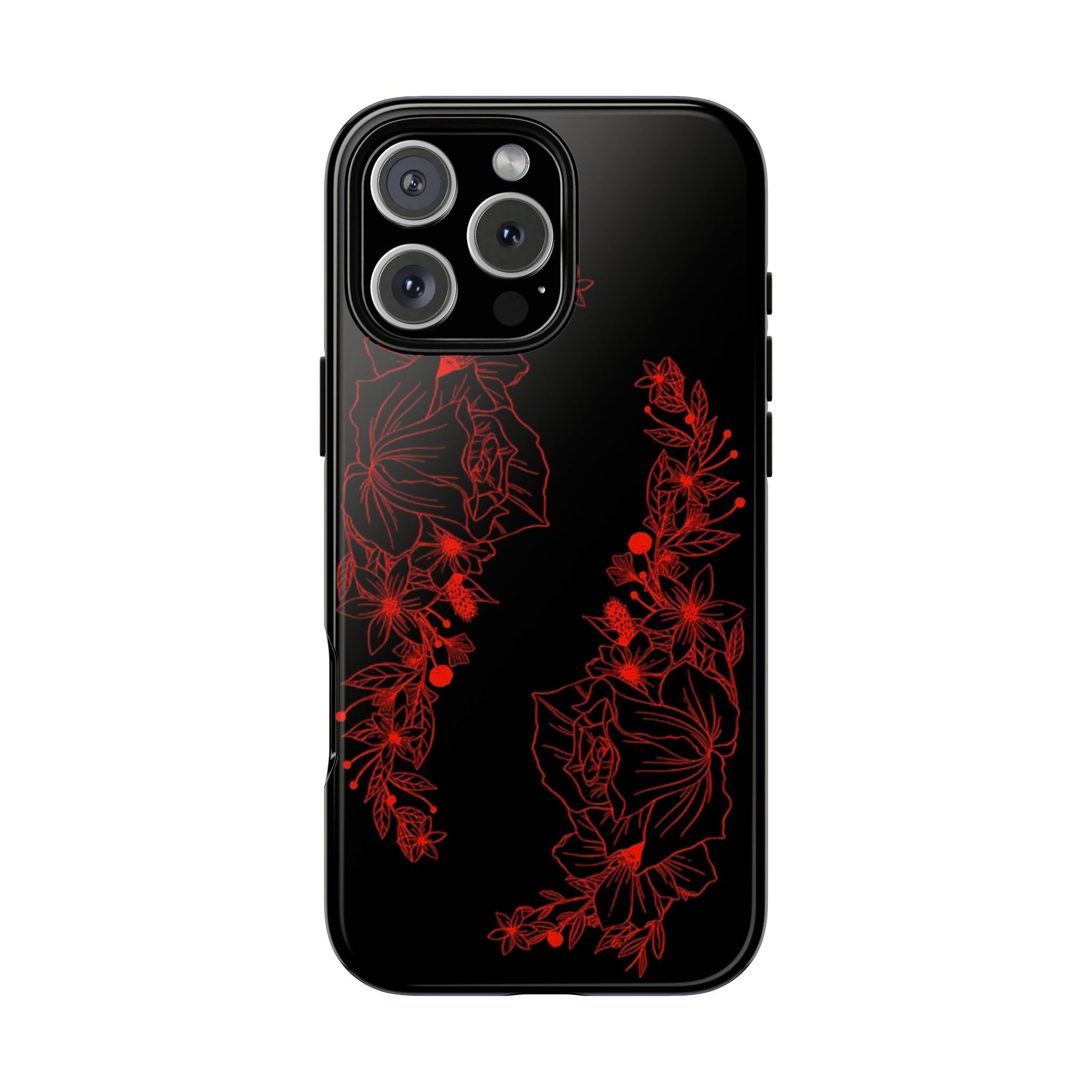 Stylish Floral Phone Case, Tough Phone Cover, Floral Design Case, Gift for Her, Black Phone Accessories