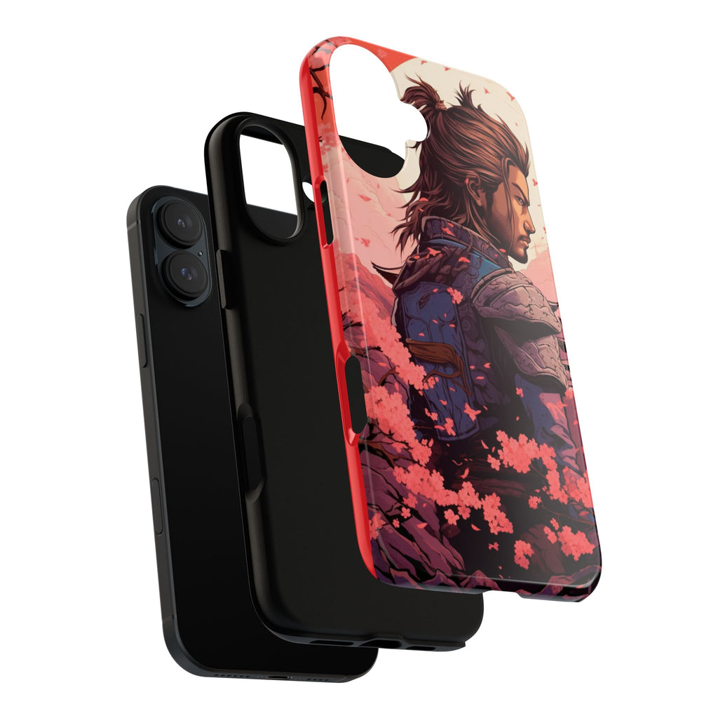 Samurai Phone Case, Tough Cases for Men, Cherry Blossom Art, Gift for Anime Fans, Unique Phone Accessory, Stylish Protection