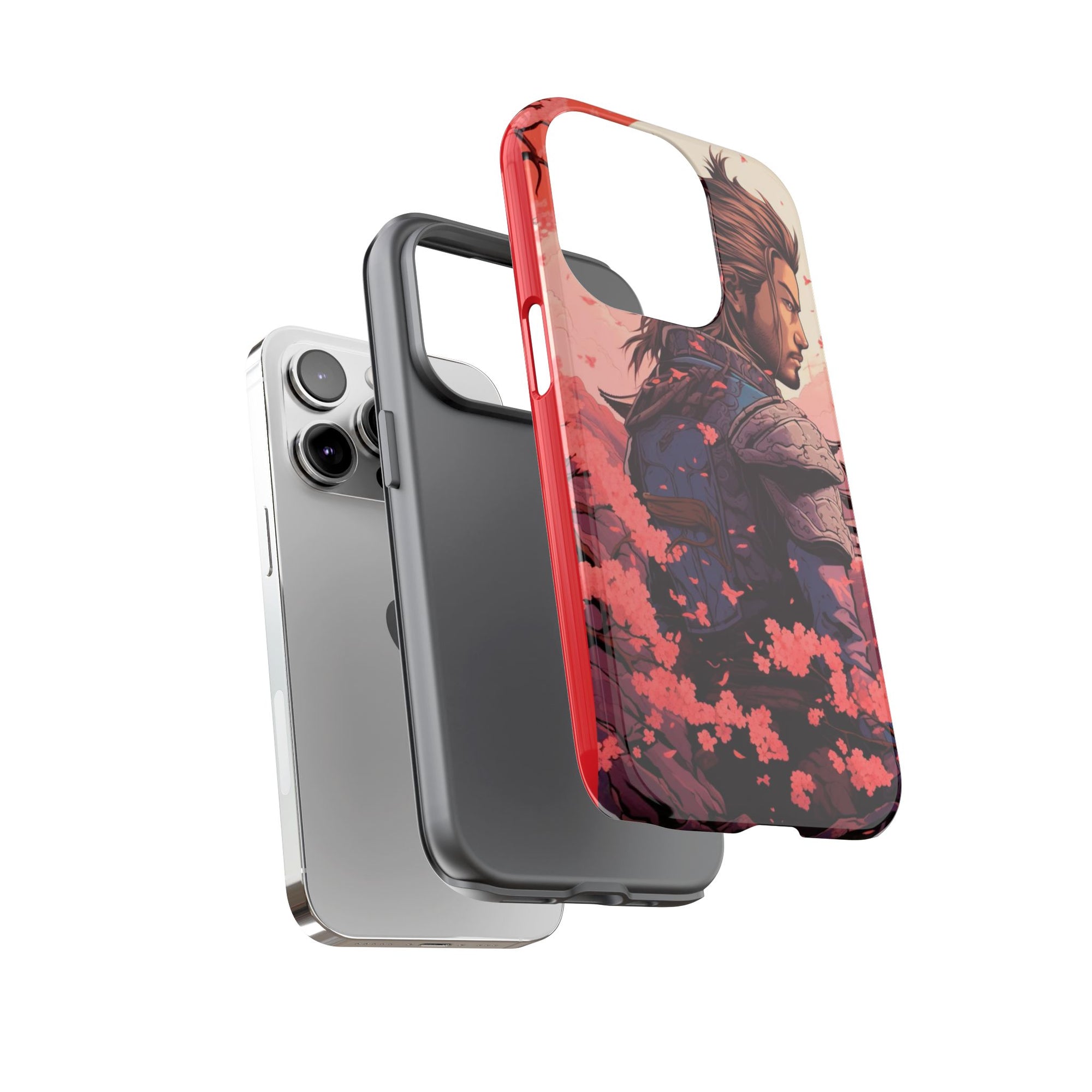 Samurai Phone Case, Tough Cases for Men, Cherry Blossom Art, Gift for Anime Fans, Unique Phone Accessory, Stylish Protection