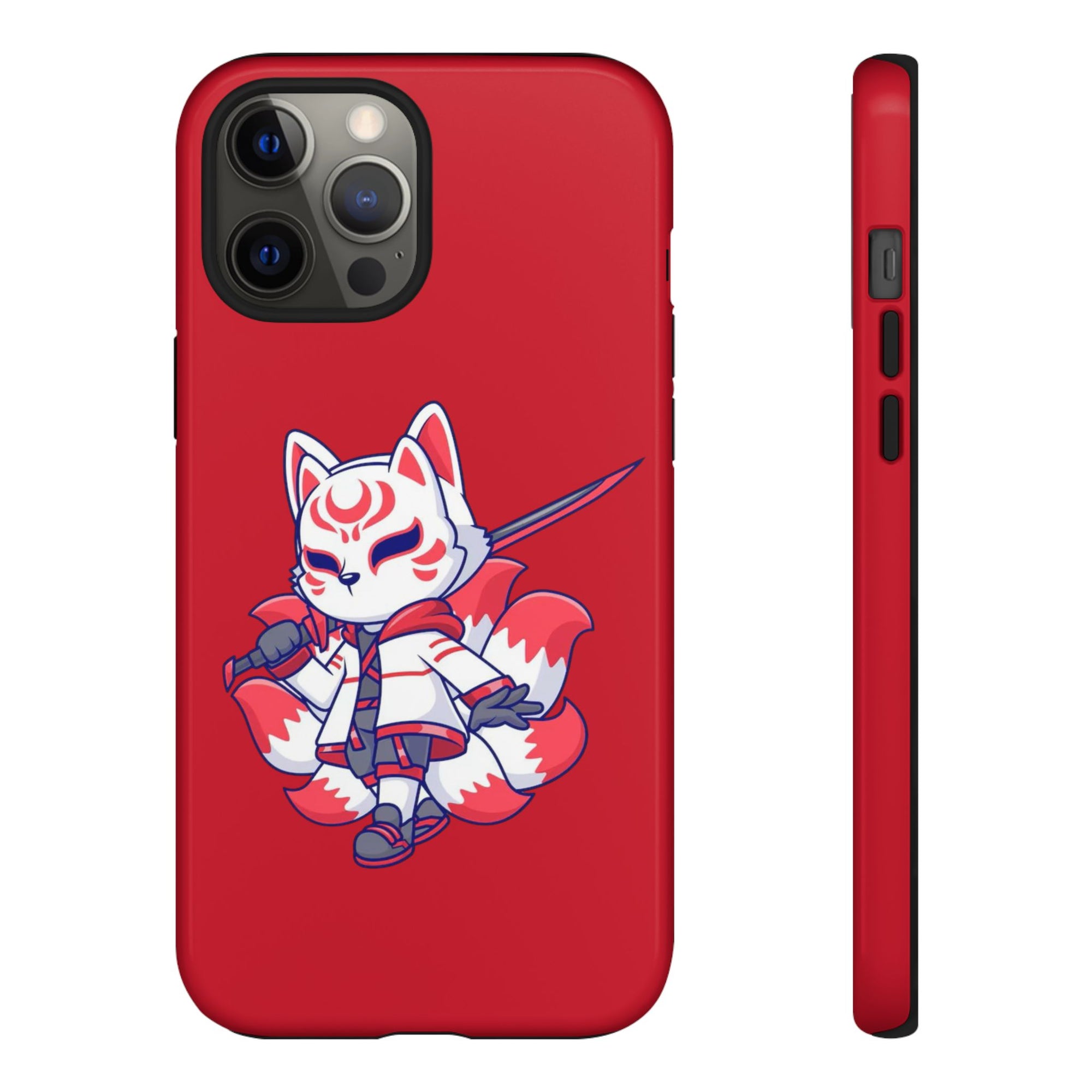 Anime-Inspired Tough Phone Case, Kawaii Fox Design, Gift for Gamers, Cute Phone Accessories, Red Phone Cover, Cosplay Merchandise