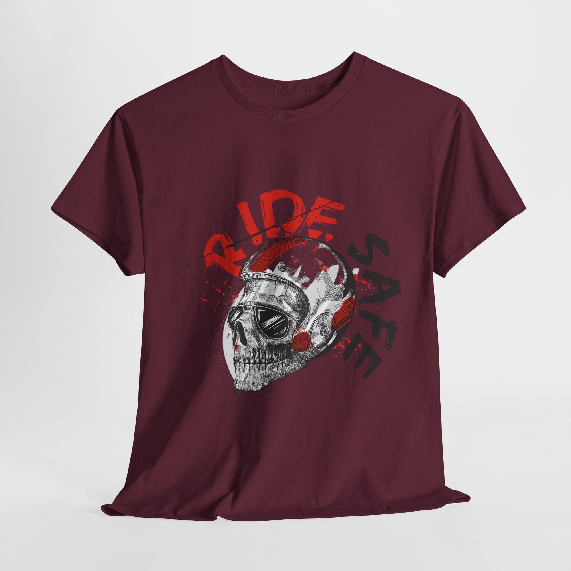Skull Themed Ride Safe Tee, Unisex Heavy Cotton T-Shirt, Motorcycle Tee, Biker Apparel, Gift for Riders, Casual Wear