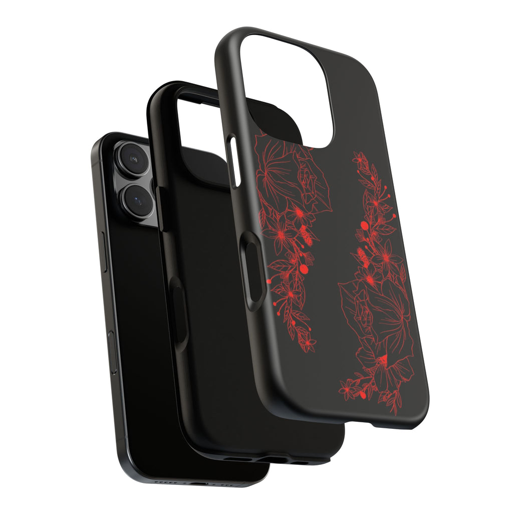 Stylish Floral Phone Case, Tough Phone Cover, Floral Design Case, Gift for Her, Black Phone Accessories