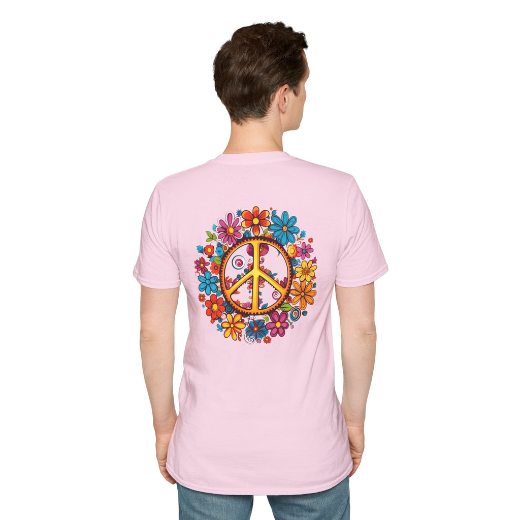 Bohemian Floral T-Shirt, Hippie Shirt, Peace Sign Tee, Gift for Festival Lovers, Artistic Apparel, Unisex Graphic Tee