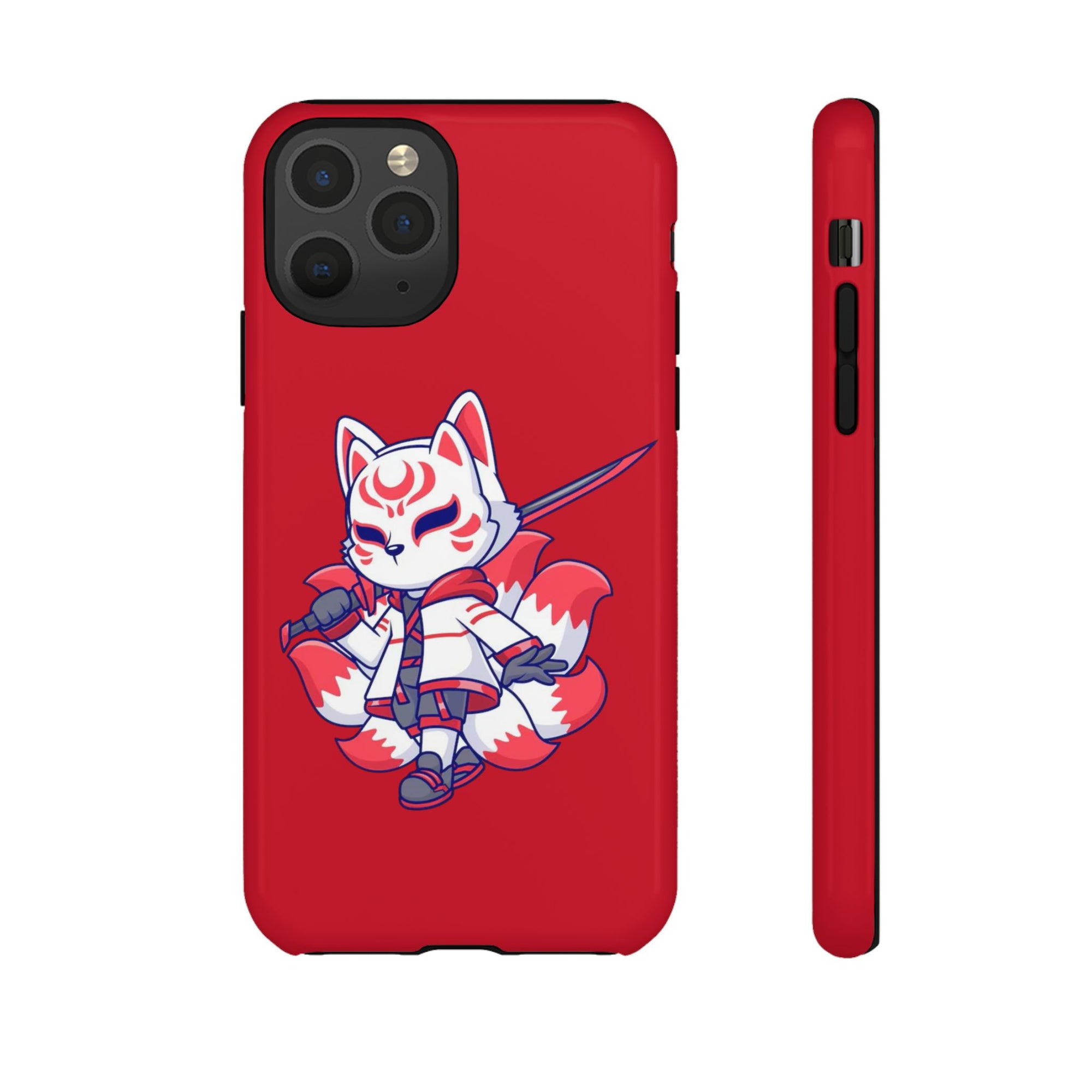 Anime-Inspired Tough Phone Case, Kawaii Fox Design, Gift for Gamers, Cute Phone Accessories, Red Phone Cover, Cosplay Merchandise