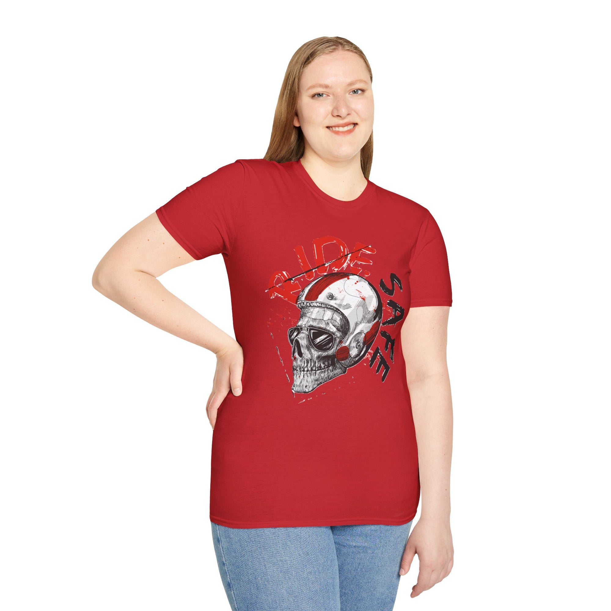Ride Safe Skull T-Shirt | Unisex Softstyle Tee for Bikers | Perfect for Motorcyclists, Casual Wear, Gifts, and Events