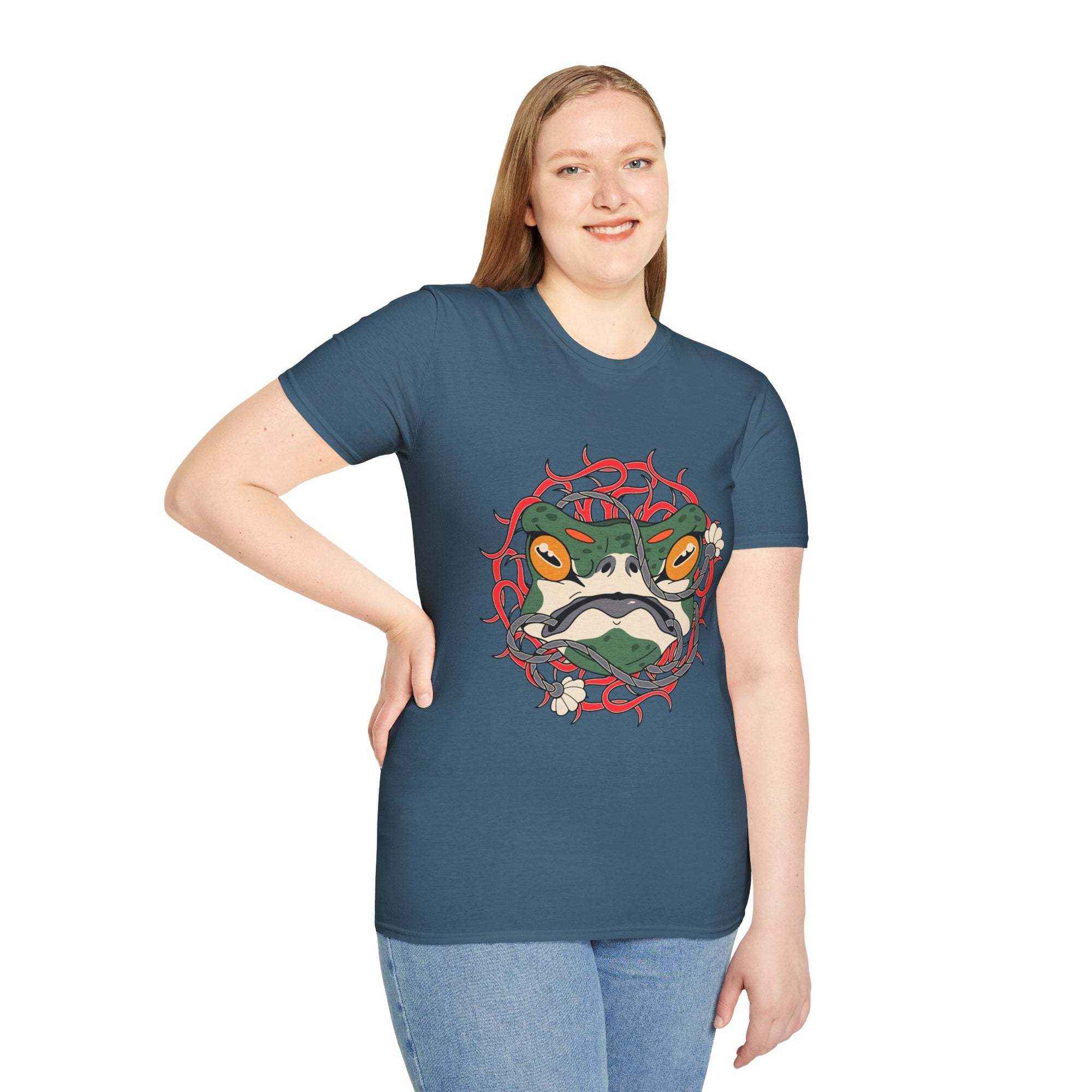 Frog Art Unisex Softstyle T-Shirt | Unique Graphic Tee, Casual Wear, Gift for Nature Lovers, Birthday, Eco-Friendly Fashion