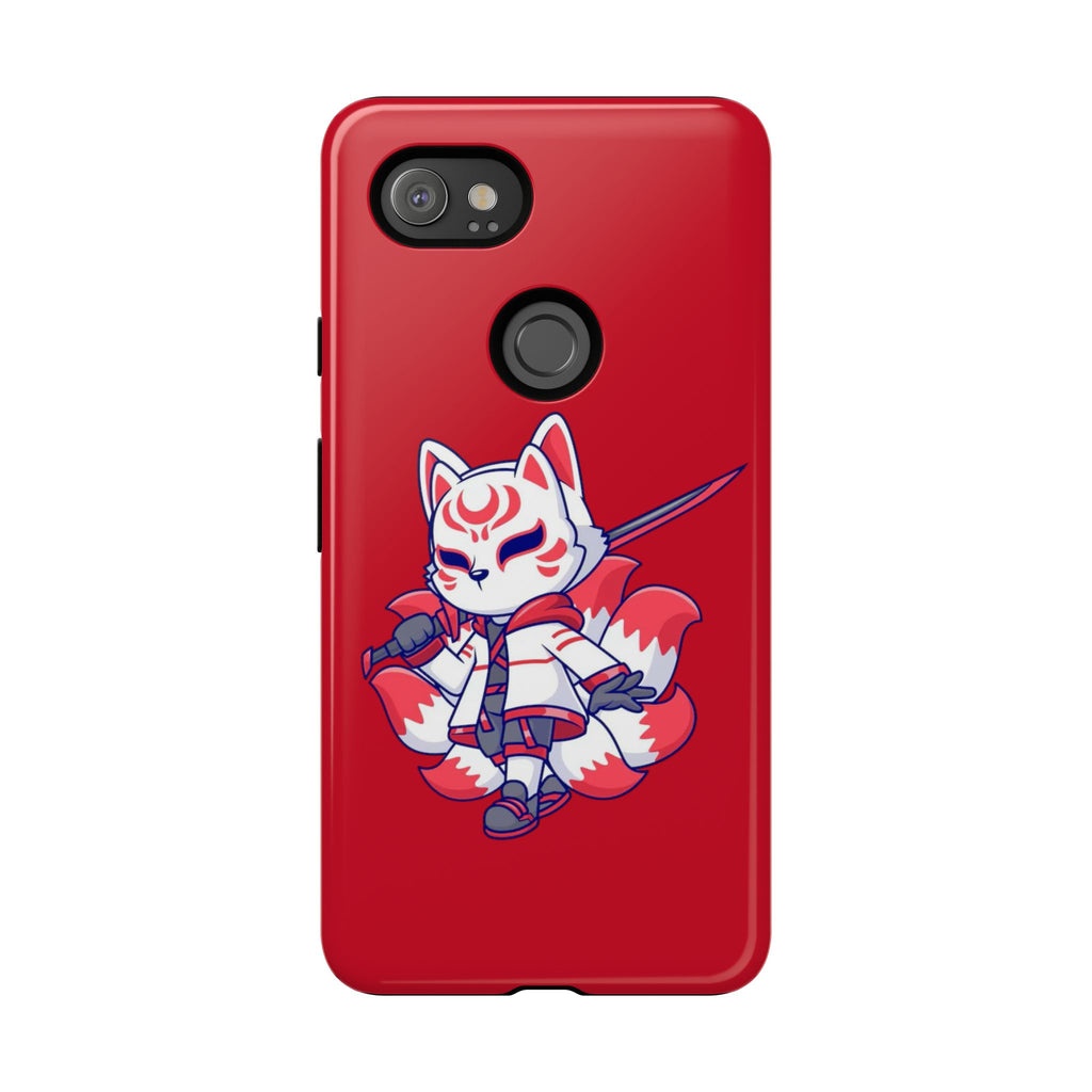 Anime-Inspired Tough Phone Case, Kawaii Fox Design, Gift for Gamers, Cute Phone Accessories, Red Phone Cover, Cosplay Merchandise