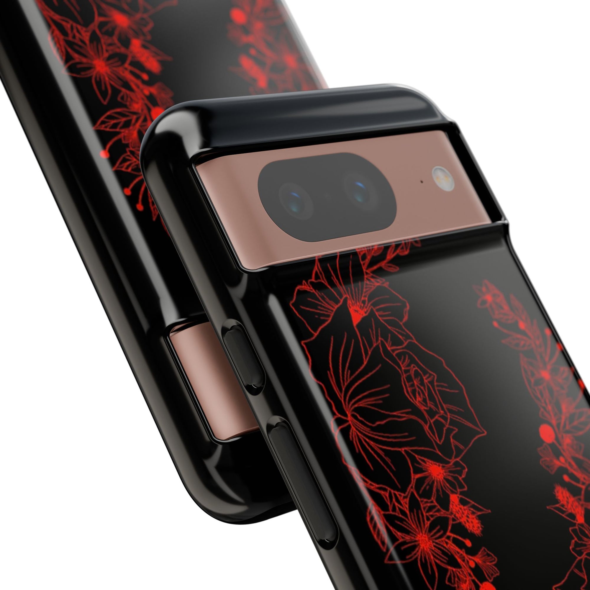 Stylish Floral Phone Case, Tough Phone Cover, Floral Design Case, Gift for Her, Black Phone Accessories