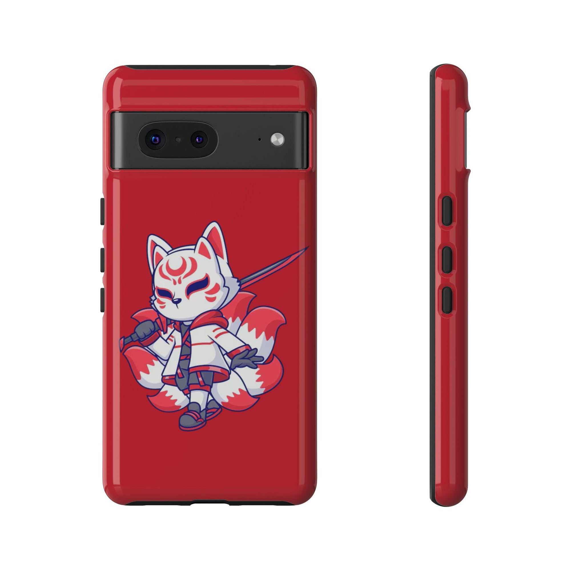 Anime-Inspired Tough Phone Case, Kawaii Fox Design, Gift for Gamers, Cute Phone Accessories, Red Phone Cover, Cosplay Merchandise