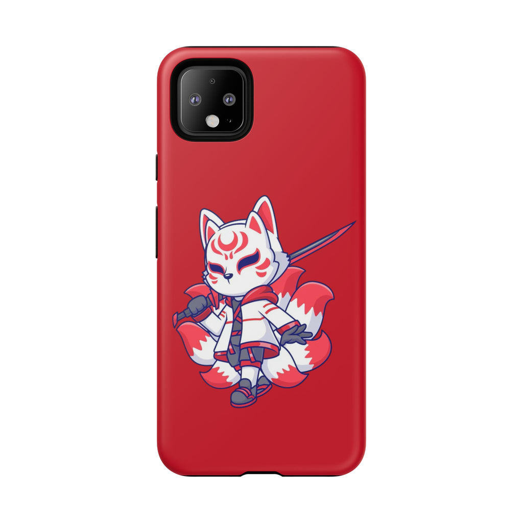 Anime-Inspired Tough Phone Case, Kawaii Fox Design, Gift for Gamers, Cute Phone Accessories, Red Phone Cover, Cosplay Merchandise
