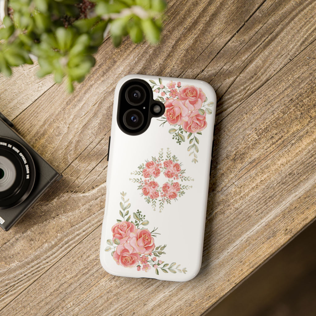 Floral Phone Case, Tough iPhone Case, Rose Design Case, Gift for Her, Floral Phone Cover