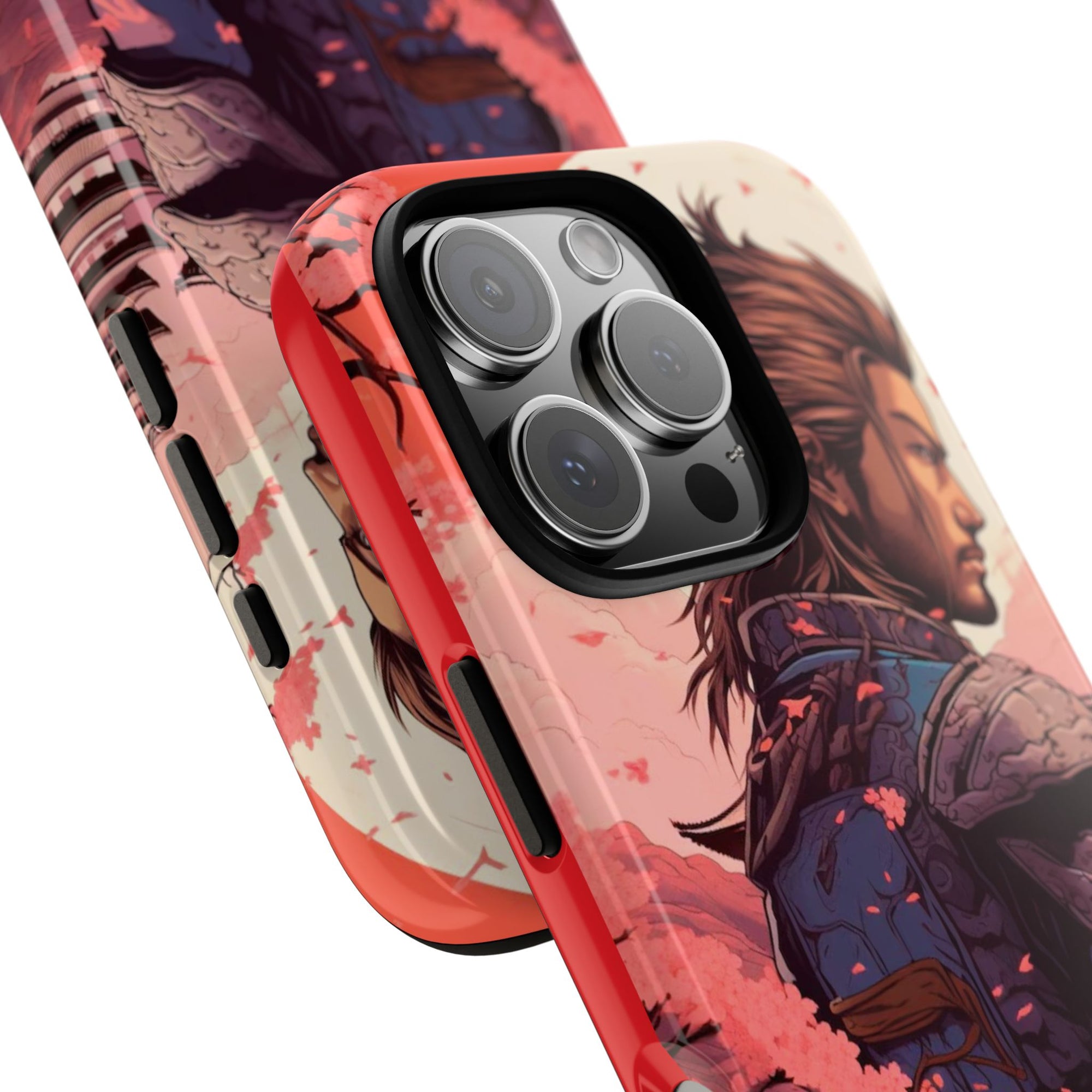 Samurai Phone Case, Tough Cases for Men, Cherry Blossom Art, Gift for Anime Fans, Unique Phone Accessory, Stylish Protection