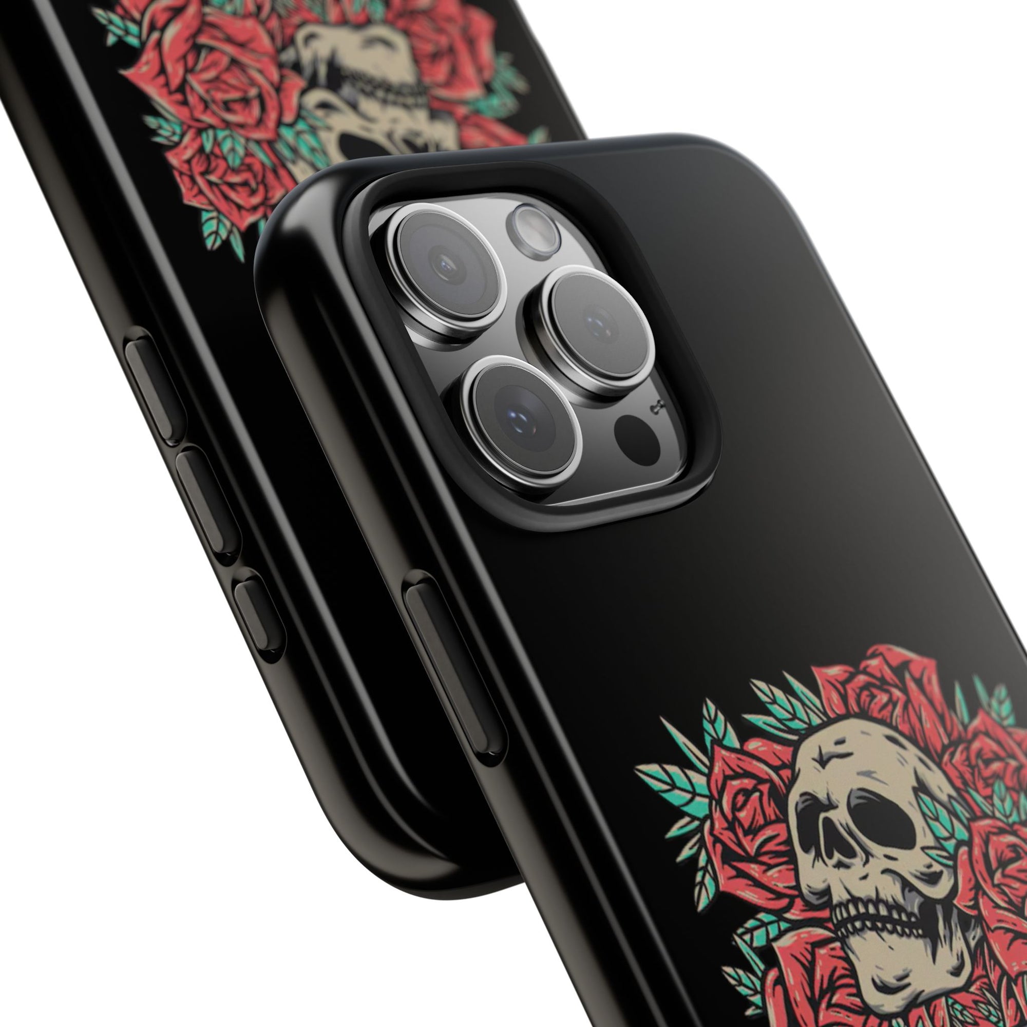 Stylish Skull & Roses Phone Case, Tough Phone Cover, Floral Skull Design, Unique Gift for her, Gothic Aesthetic Accessories