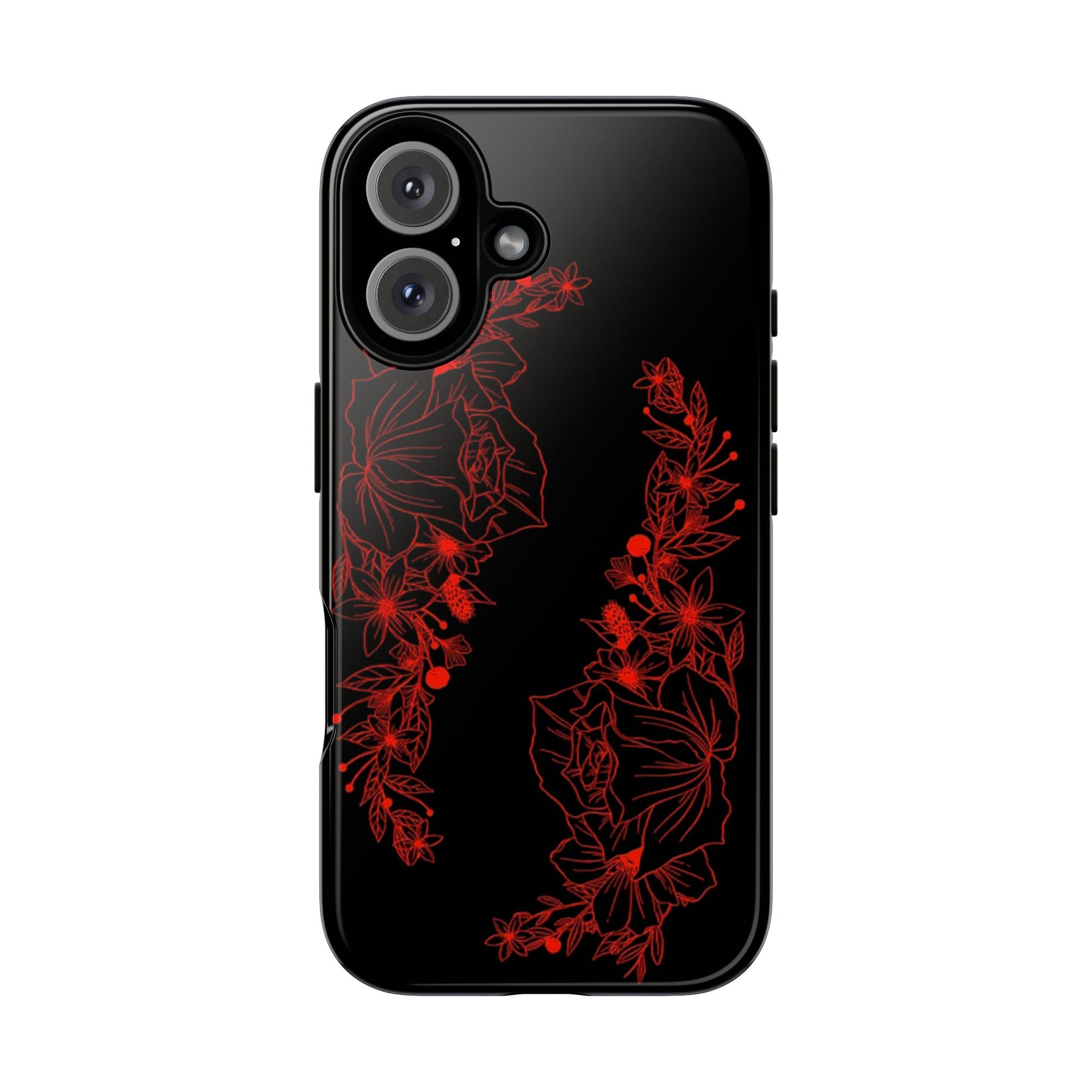 Stylish Floral Phone Case, Tough Phone Cover, Floral Design Case, Gift for Her, Black Phone Accessories