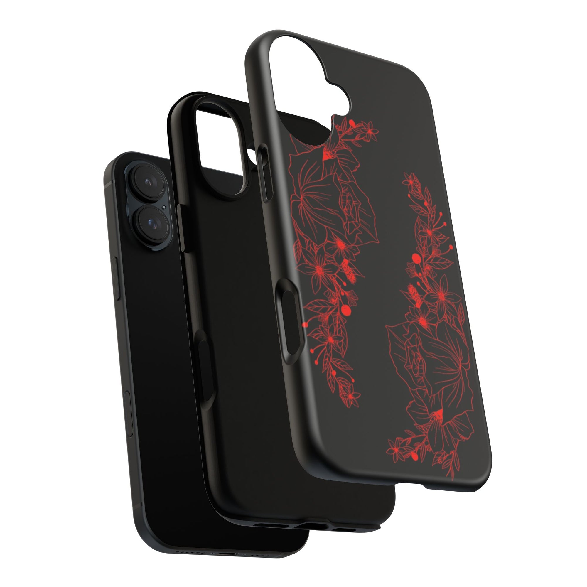 Stylish Floral Phone Case, Tough Phone Cover, Floral Design Case, Gift for Her, Black Phone Accessories