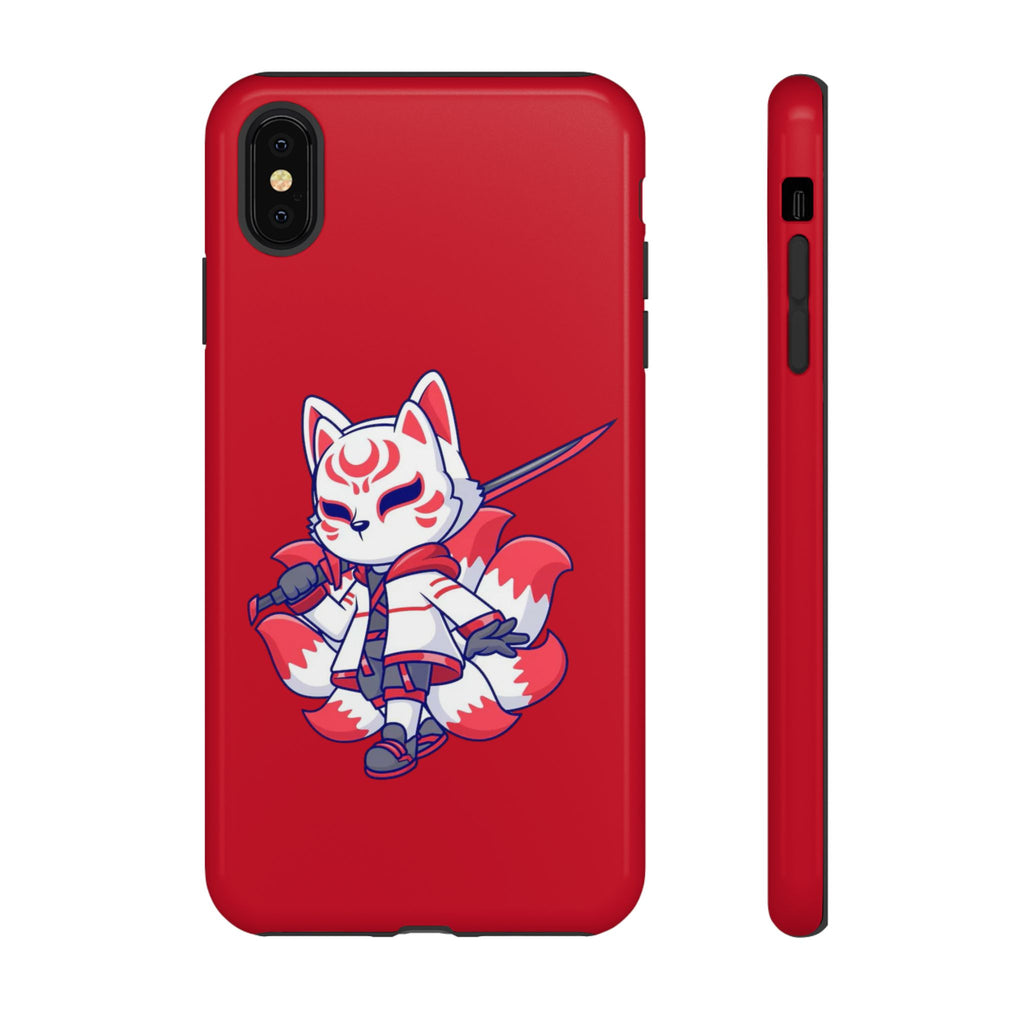 Anime-Inspired Tough Phone Case, Kawaii Fox Design, Gift for Gamers, Cute Phone Accessories, Red Phone Cover, Cosplay Merchandise
