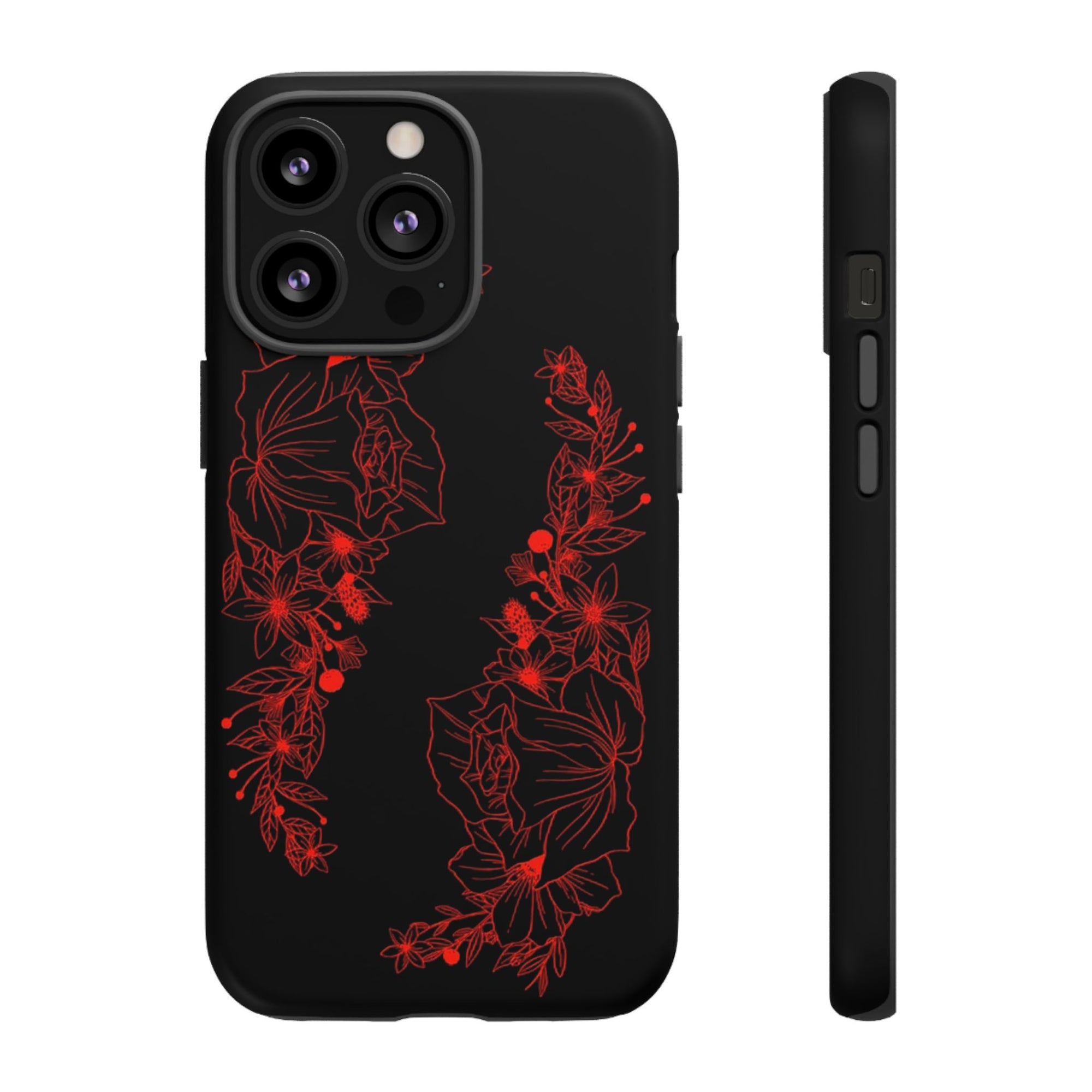 Stylish Floral Phone Case, Tough Phone Cover, Floral Design Case, Gift for Her, Black Phone Accessories