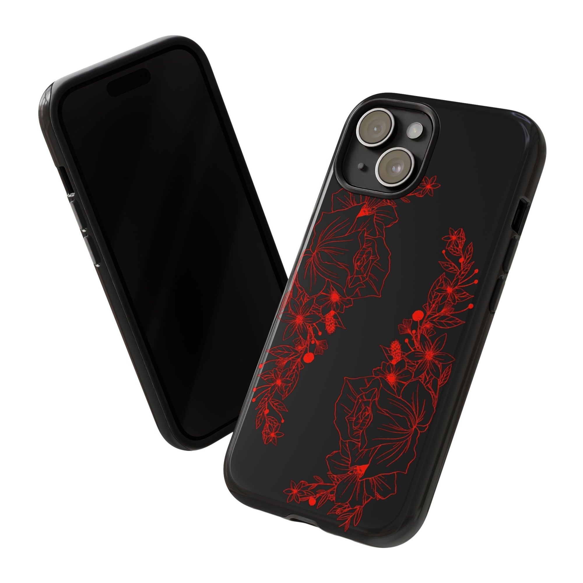 Stylish Floral Phone Case, Tough Phone Cover, Floral Design Case, Gift for Her, Black Phone Accessories