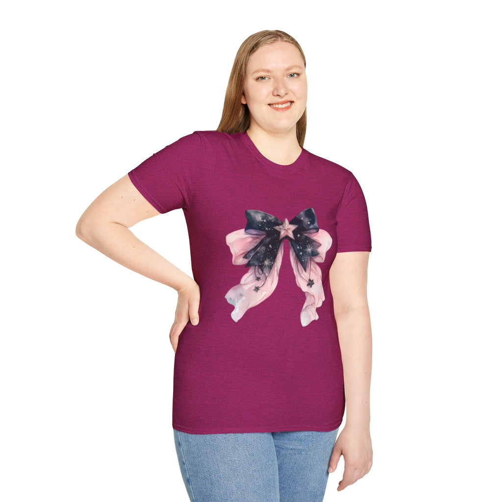 Whimsical Starry Bow T-Shirt, Cute Graphic Tee, Casual Wear, Gift for Her, Summer Fashion, Birthday Present