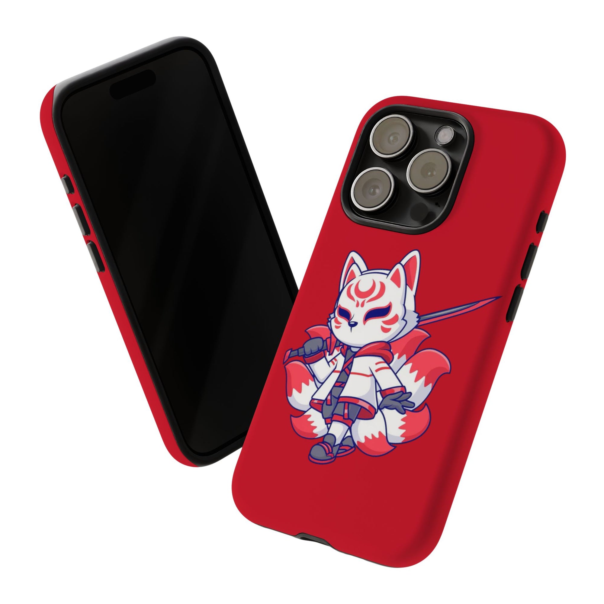 Anime-Inspired Tough Phone Case, Kawaii Fox Design, Gift for Gamers, Cute Phone Accessories, Red Phone Cover, Cosplay Merchandise