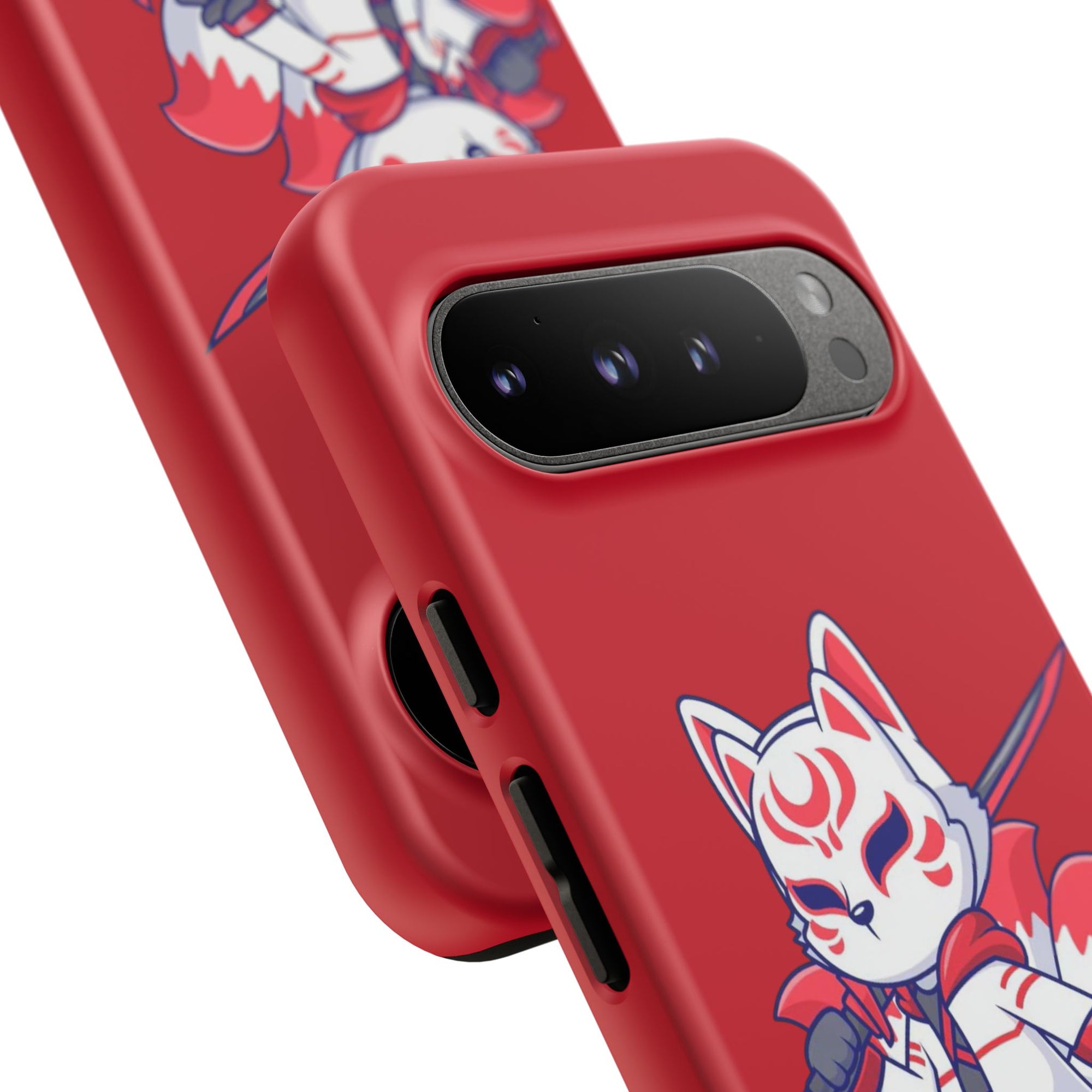 Anime-Inspired Tough Phone Case, Kawaii Fox Design, Gift for Gamers, Cute Phone Accessories, Red Phone Cover, Cosplay Merchandise