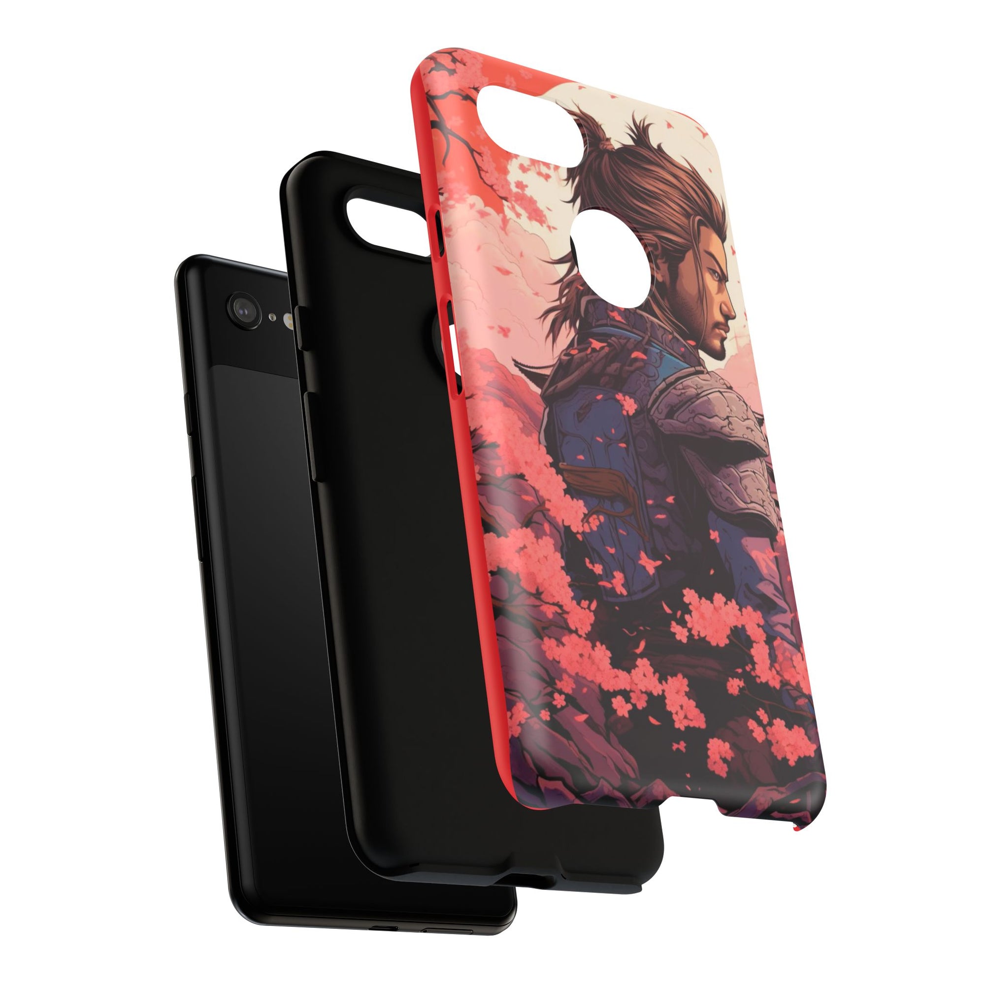 Samurai Phone Case, Tough Cases for Men, Cherry Blossom Art, Gift for Anime Fans, Unique Phone Accessory, Stylish Protection