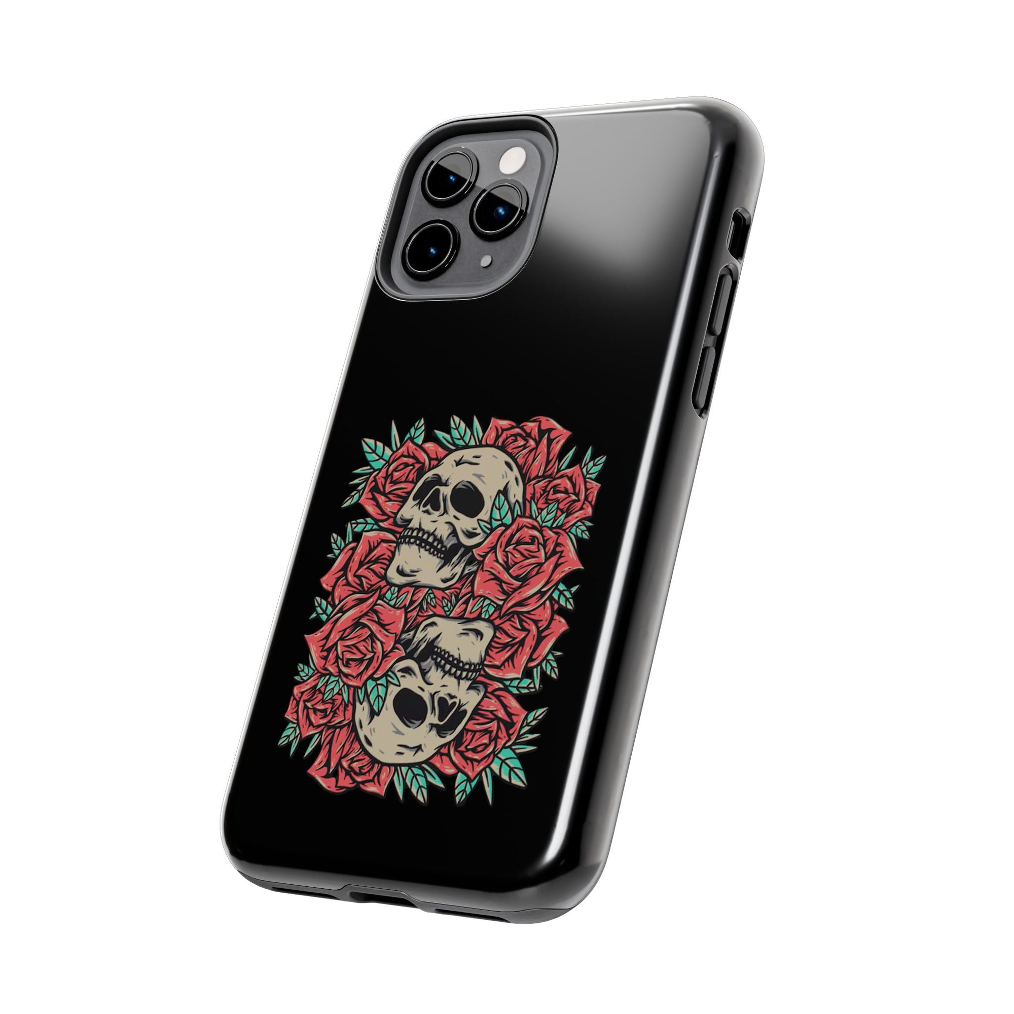 Stylish Skull & Roses Phone Case, Tough Phone Cover, Floral Skull Design, Unique Gift for her, Gothic Aesthetic Accessories