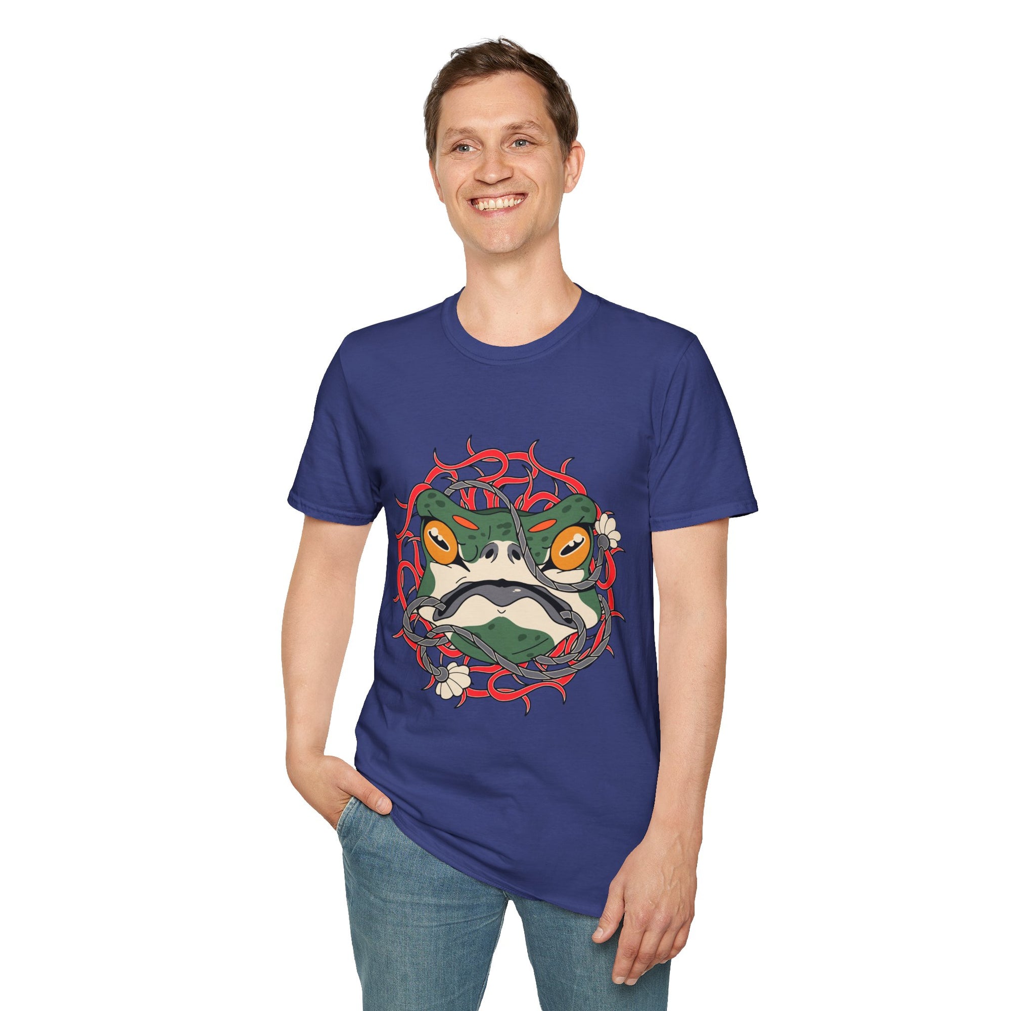 Frog Art Unisex Softstyle T-Shirt | Unique Graphic Tee, Casual Wear, Gift for Nature Lovers, Birthday, Eco-Friendly Fashion