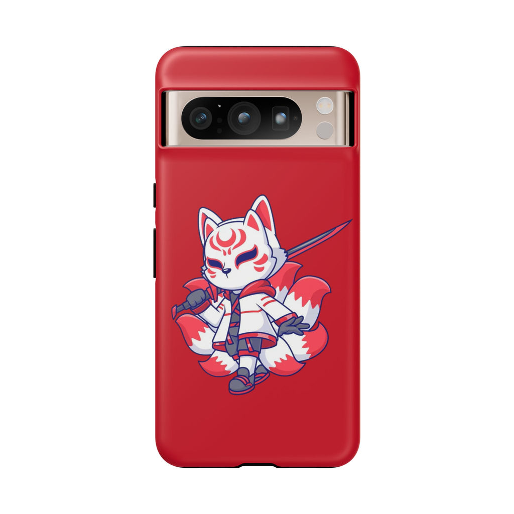 Anime-Inspired Tough Phone Case, Kawaii Fox Design, Gift for Gamers, Cute Phone Accessories, Red Phone Cover, Cosplay Merchandise