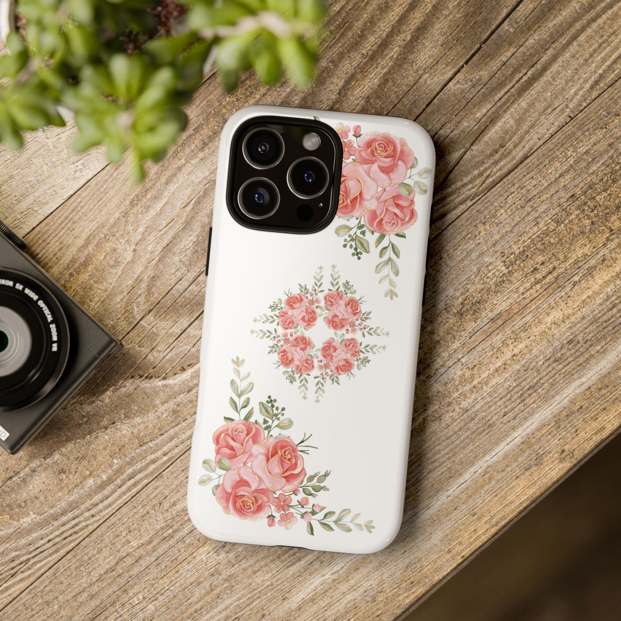 Floral Phone Case, Tough iPhone Case, Rose Design Case, Gift for Her, Floral Phone Cover