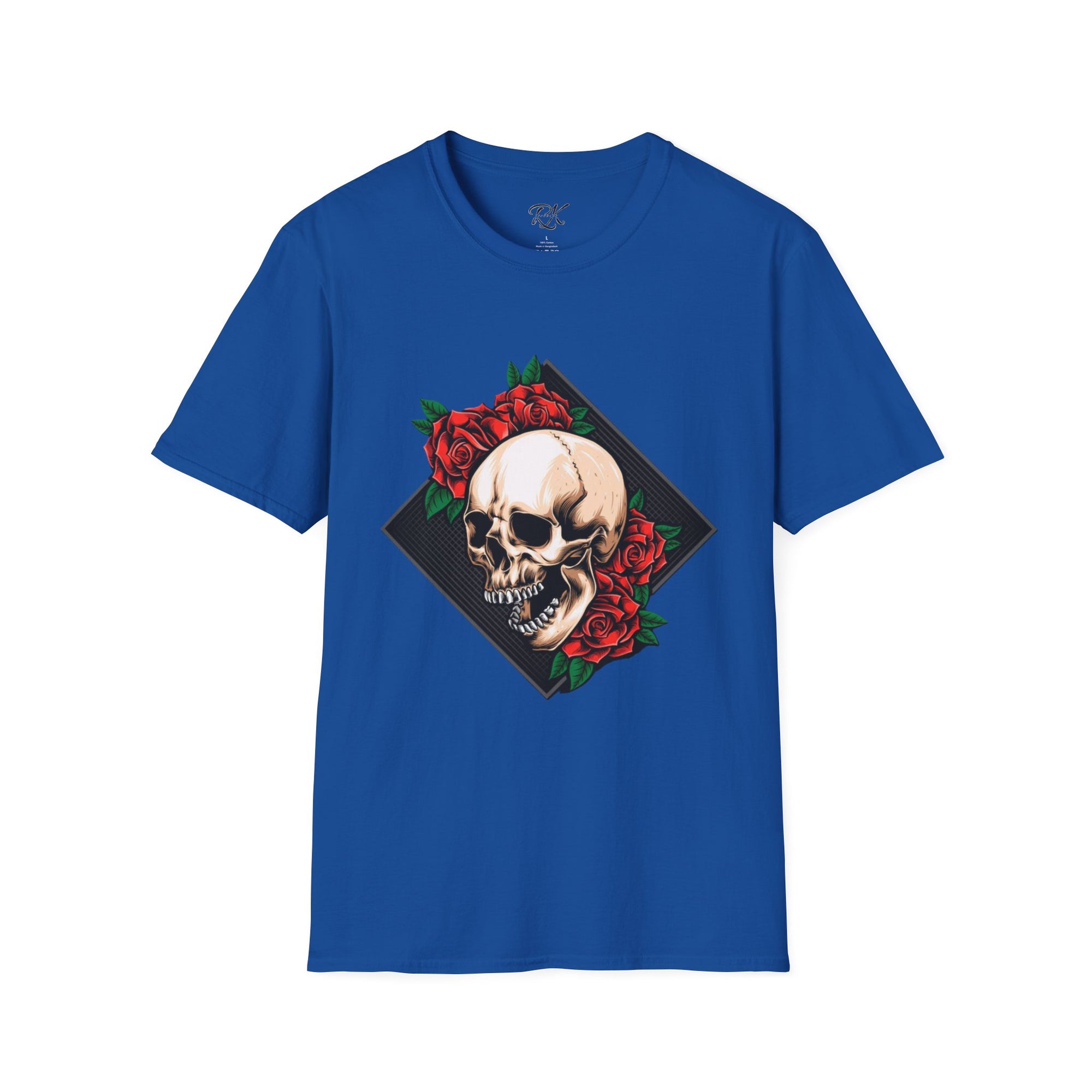 Skull and Roses T-Shirt | Edgy Unisex Softstyle Tee for Music Lovers, Halloween, Casual Wear, Gift Idea, Streetwear