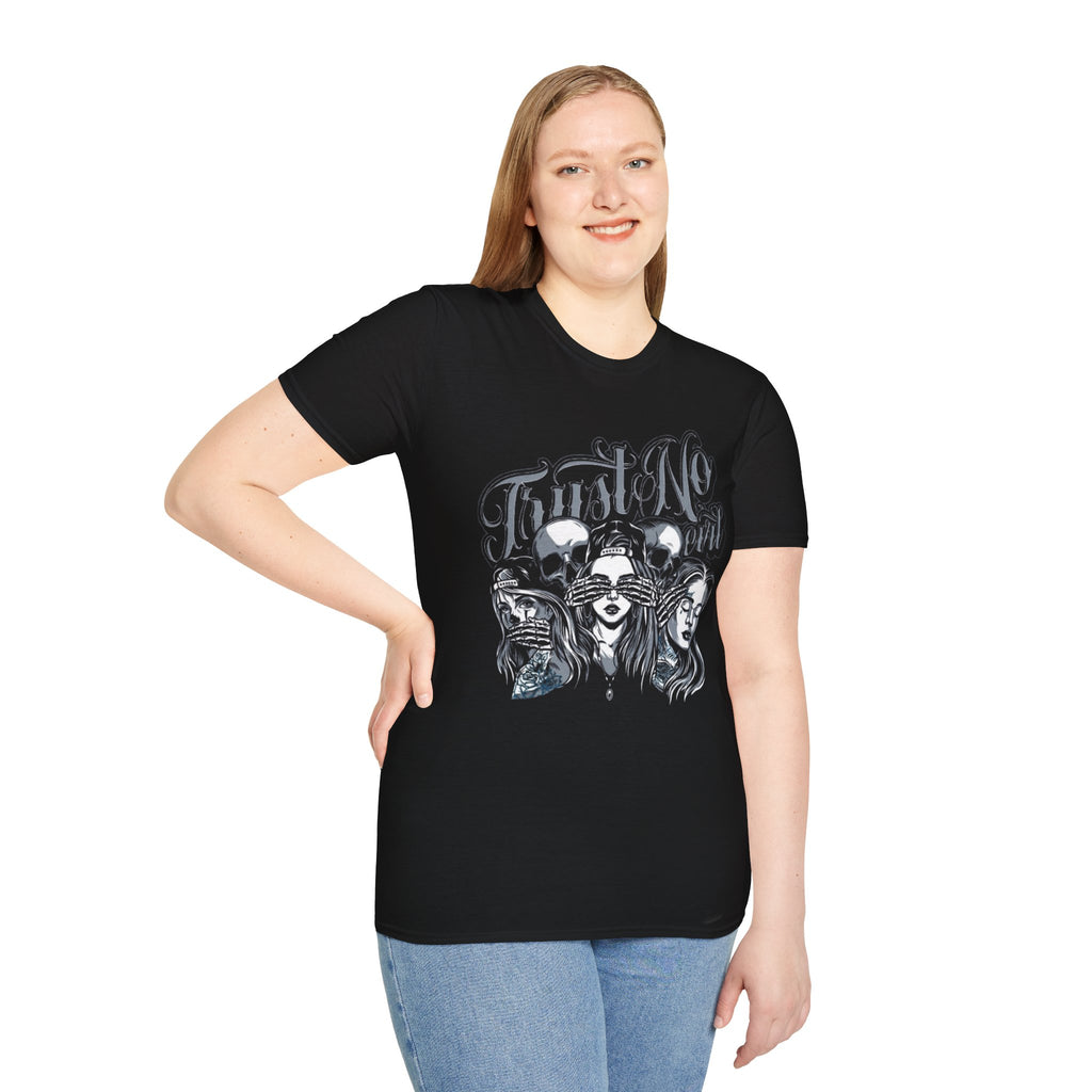 No Evil Graphic Unisex Softstyle T-Shirt, Boho Tee, Spiritual Gift, Protest Apparel, Awareness Shirt, Casual Fashion