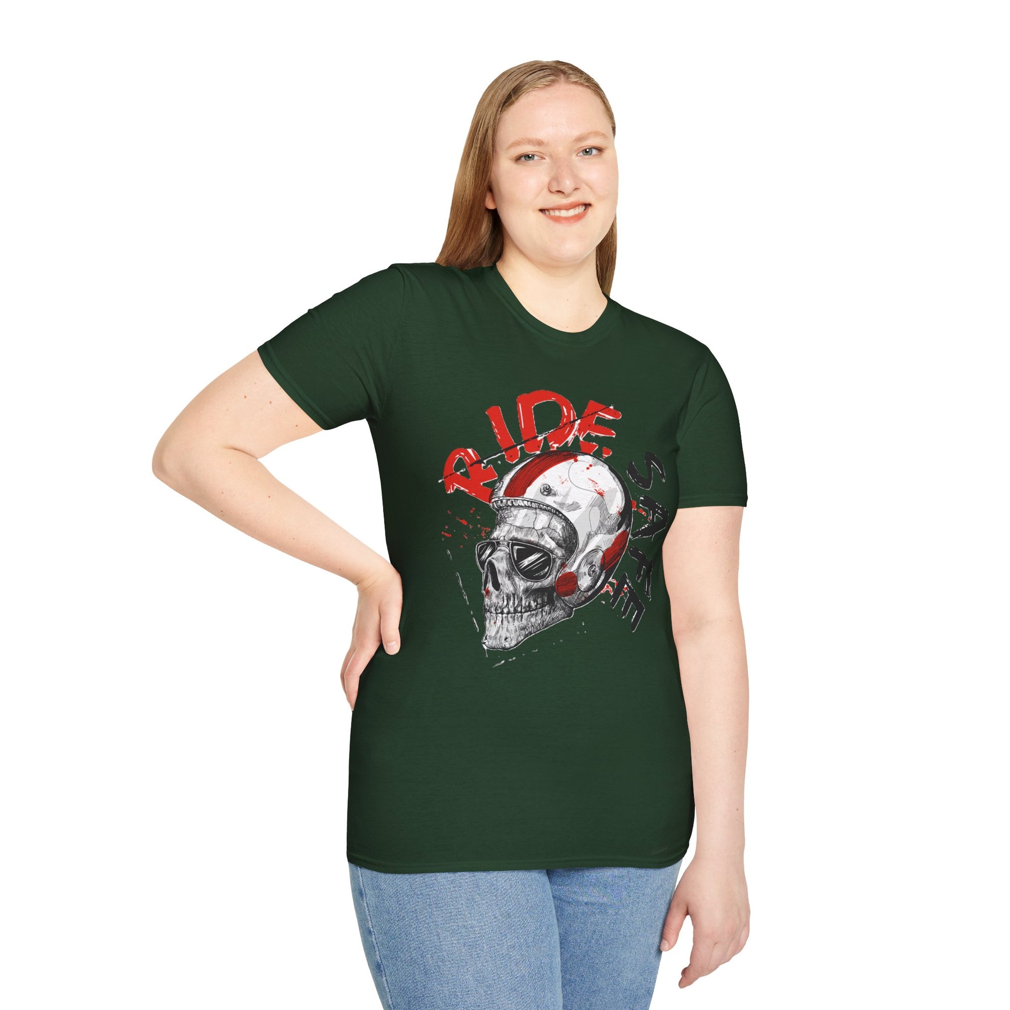 Ride Safe Skull T-Shirt | Unisex Softstyle Tee for Bikers | Perfect for Motorcyclists, Casual Wear, Gifts, and Events