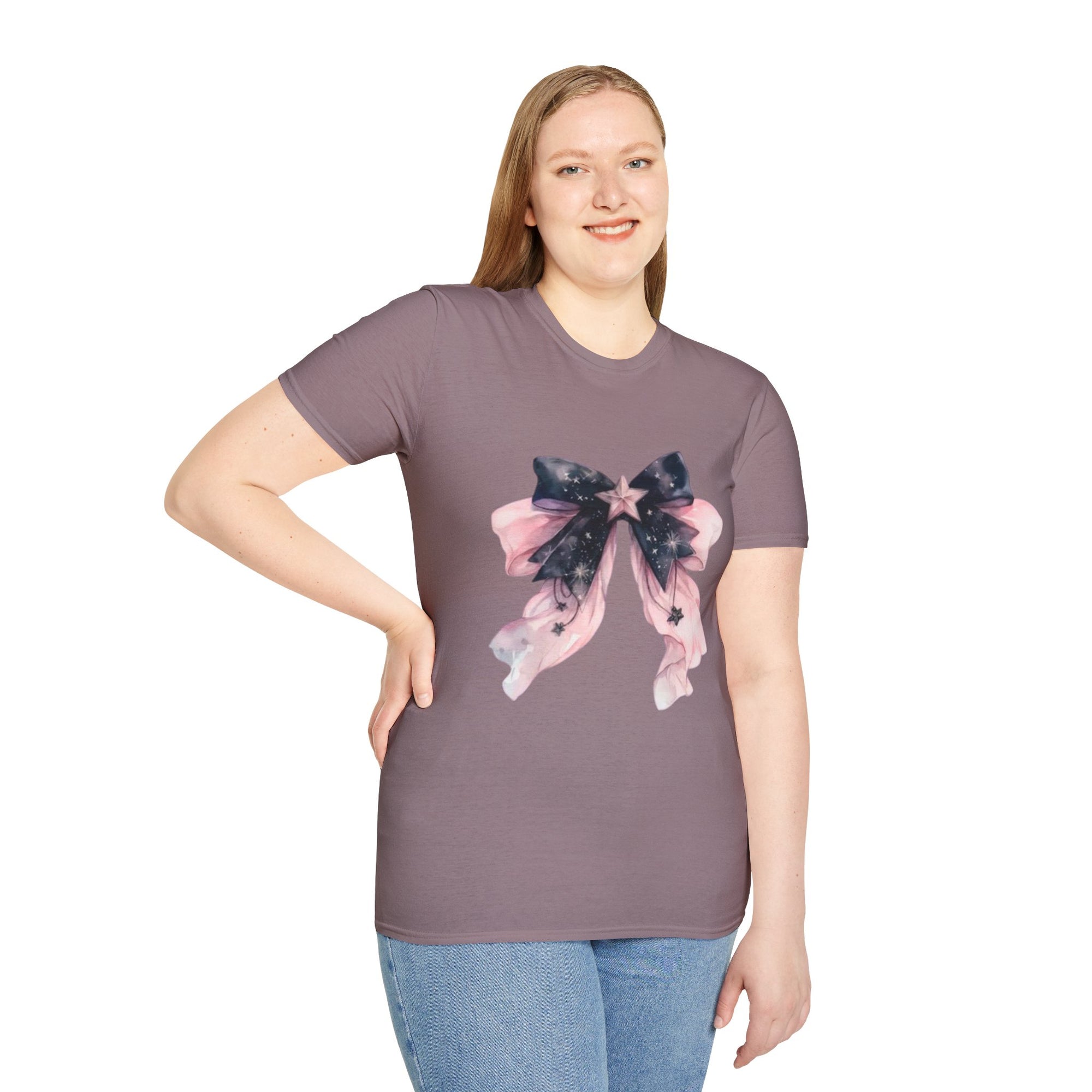Whimsical Starry Bow T-Shirt, Cute Graphic Tee, Casual Wear, Gift for Her, Summer Fashion, Birthday Present