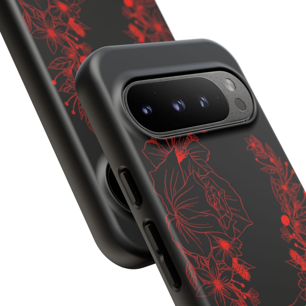 Stylish Floral Phone Case, Tough Phone Cover, Floral Design Case, Gift for Her, Black Phone Accessories