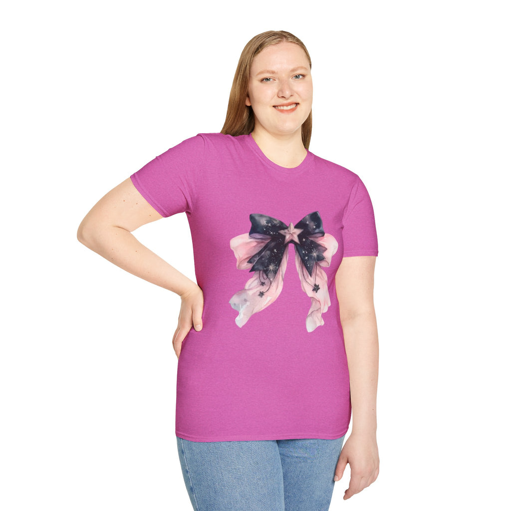 Whimsical Starry Bow T-Shirt, Cute Graphic Tee, Casual Wear, Gift for Her, Summer Fashion, Birthday Present