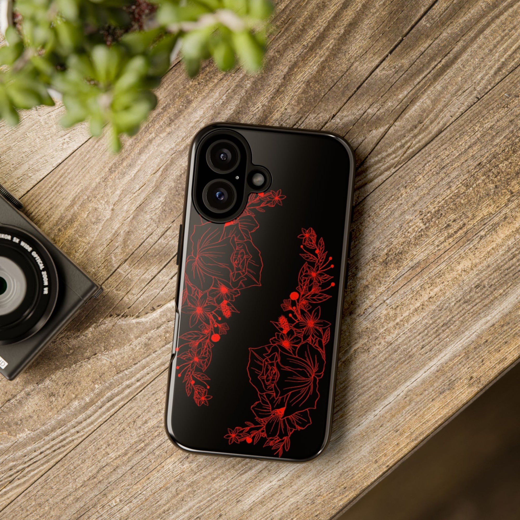 Stylish Floral Phone Case, Tough Phone Cover, Floral Design Case, Gift for Her, Black Phone Accessories