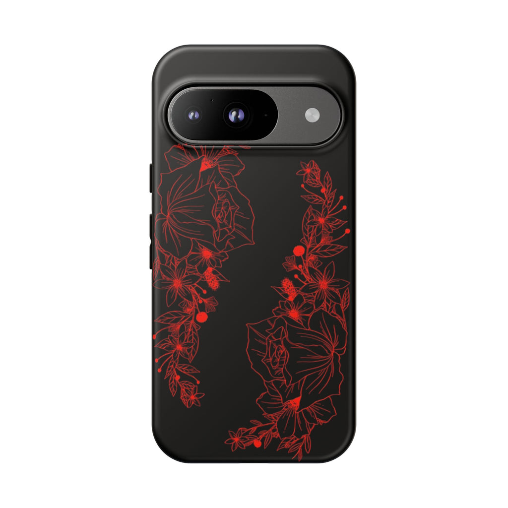 Stylish Floral Phone Case, Tough Phone Cover, Floral Design Case, Gift for Her, Black Phone Accessories