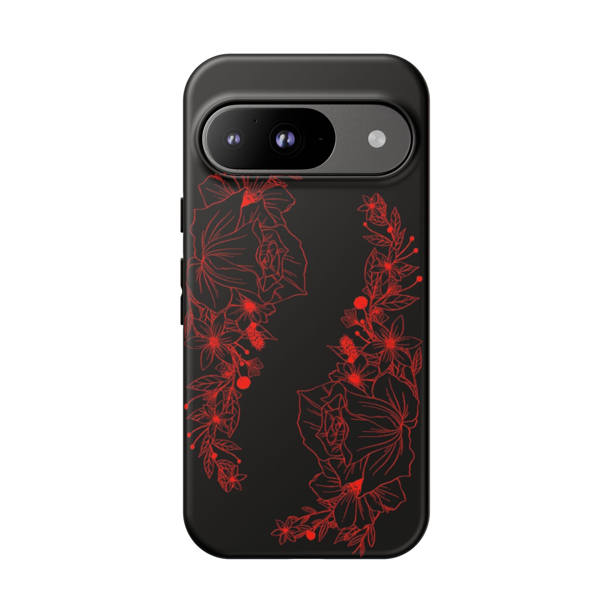 Stylish Floral Phone Case, Tough Phone Cover, Floral Design Case, Gift for Her, Black Phone Accessories
