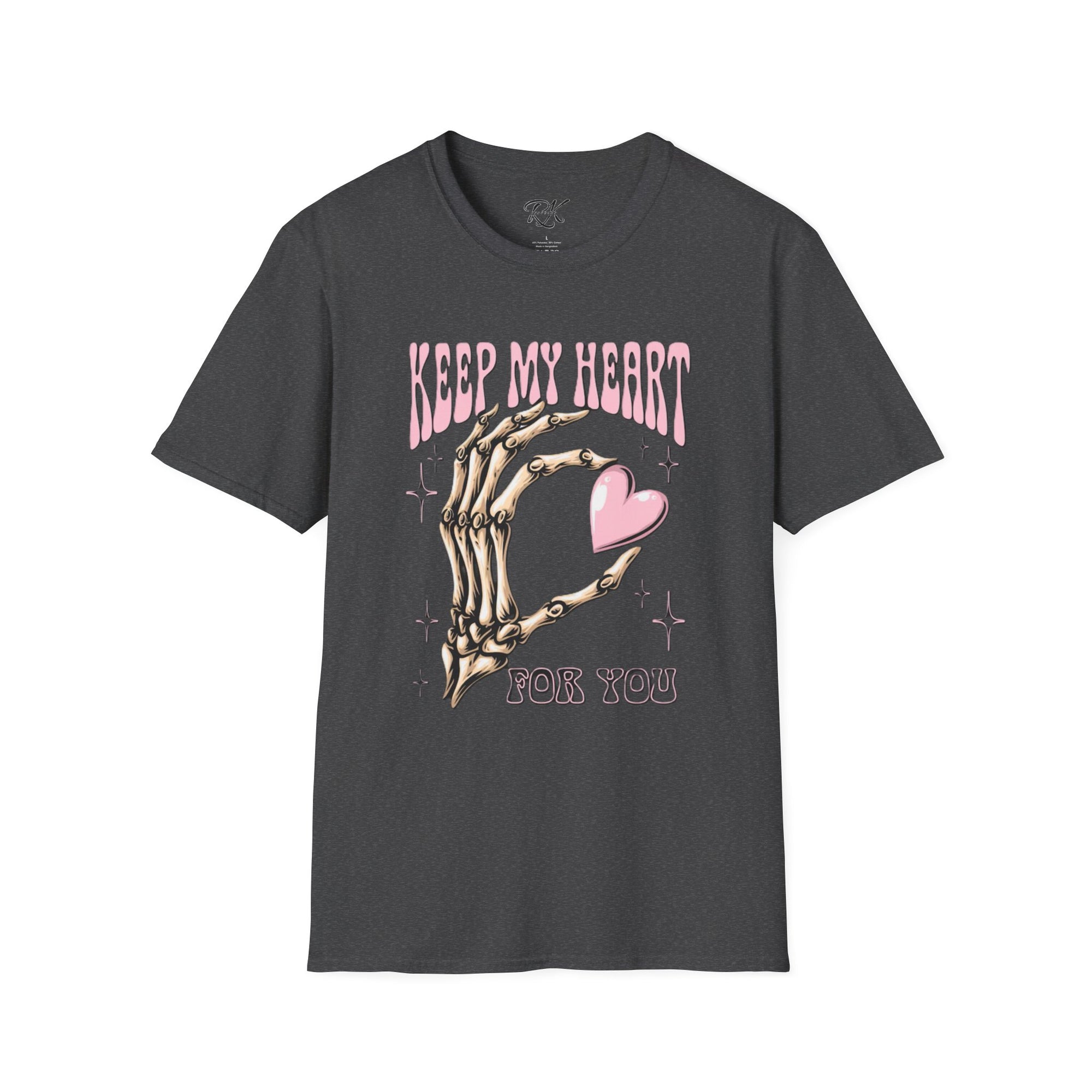 Keep My Heart Unisex Softstyle T-Shirt, Cute Graphic Tee, Valentine's Day Gift, Casual Style, Skeleton Design, Soft Cotton