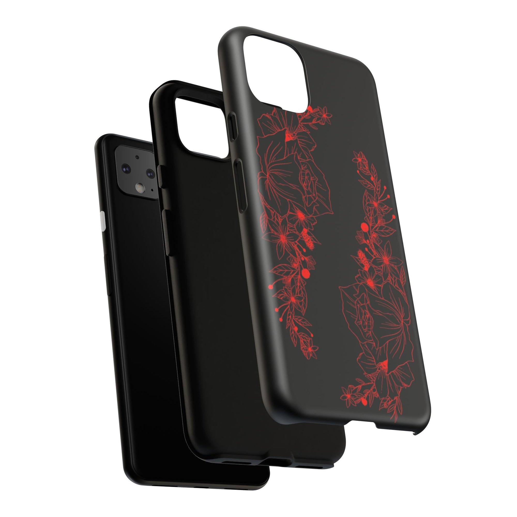 Stylish Floral Phone Case, Tough Phone Cover, Floral Design Case, Gift for Her, Black Phone Accessories