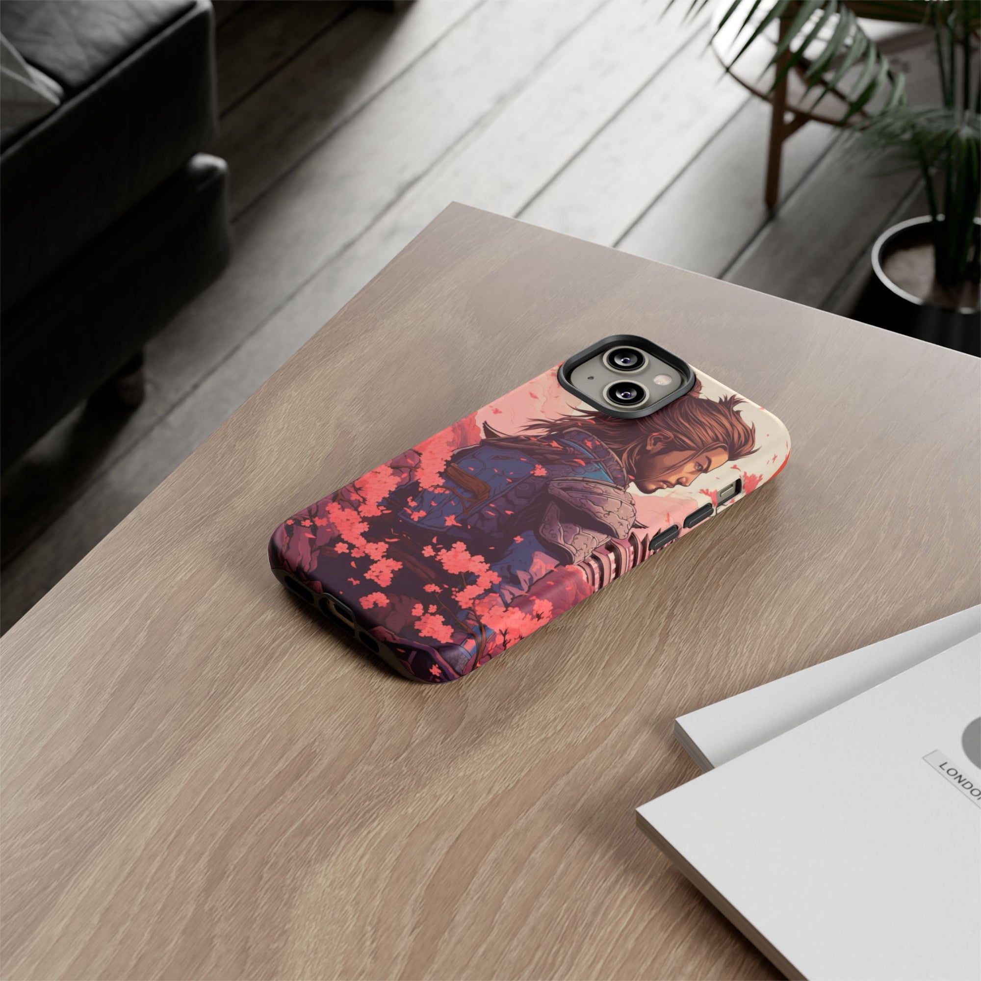 Samurai Phone Case, Tough Cases for Men, Cherry Blossom Art, Gift for Anime Fans, Unique Phone Accessory, Stylish Protection
