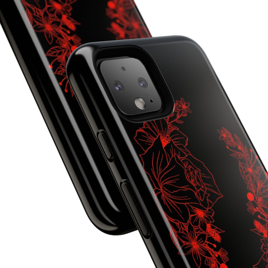 Stylish Floral Phone Case, Tough Phone Cover, Floral Design Case, Gift for Her, Black Phone Accessories