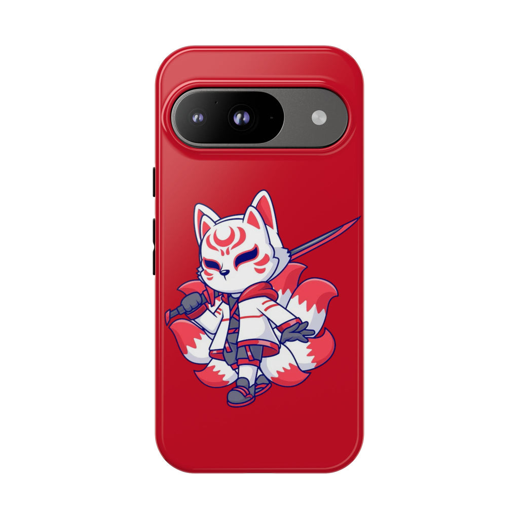 Anime-Inspired Tough Phone Case, Kawaii Fox Design, Gift for Gamers, Cute Phone Accessories, Red Phone Cover, Cosplay Merchandise