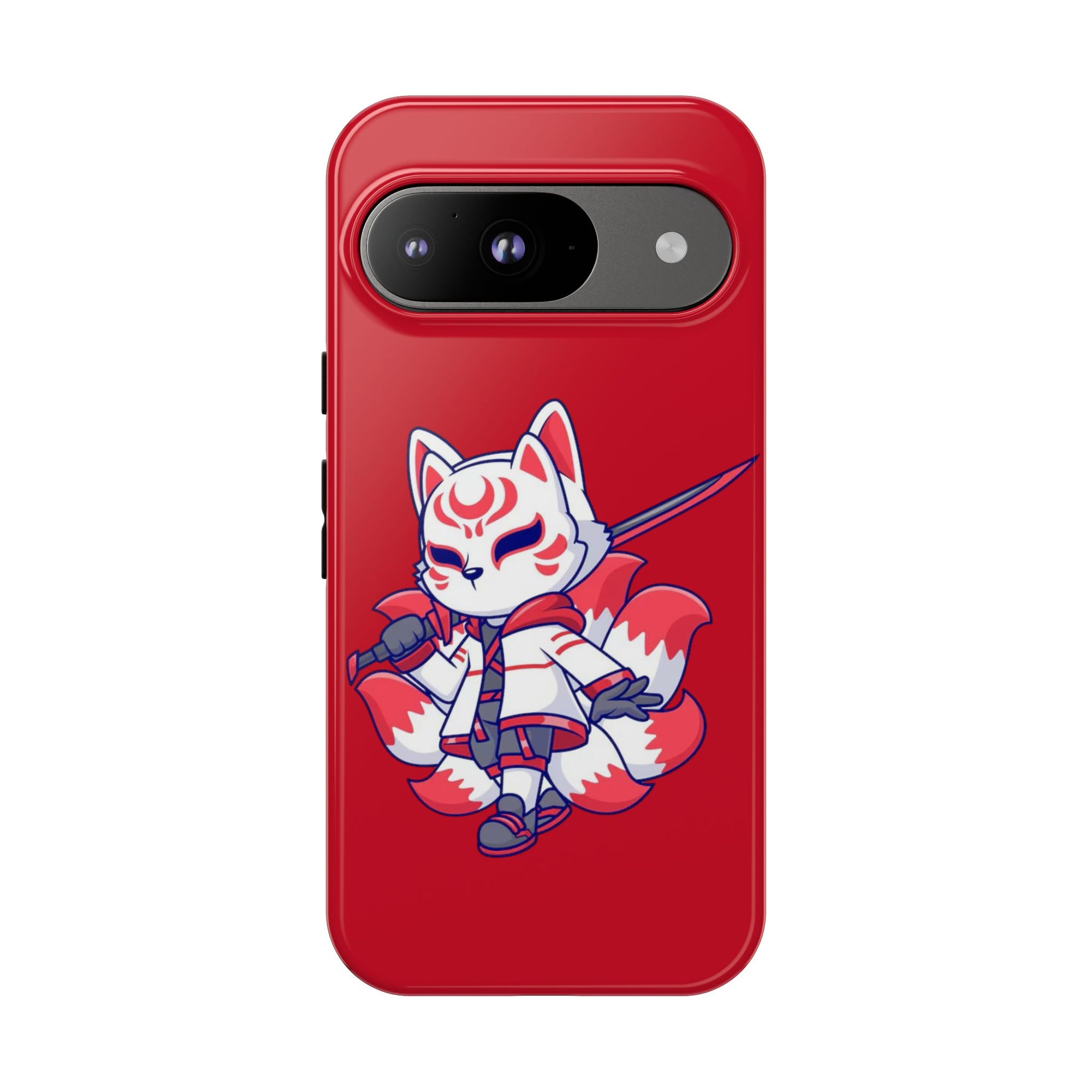 Anime-Inspired Tough Phone Case, Kawaii Fox Design, Gift for Gamers, Cute Phone Accessories, Red Phone Cover, Cosplay Merchandise