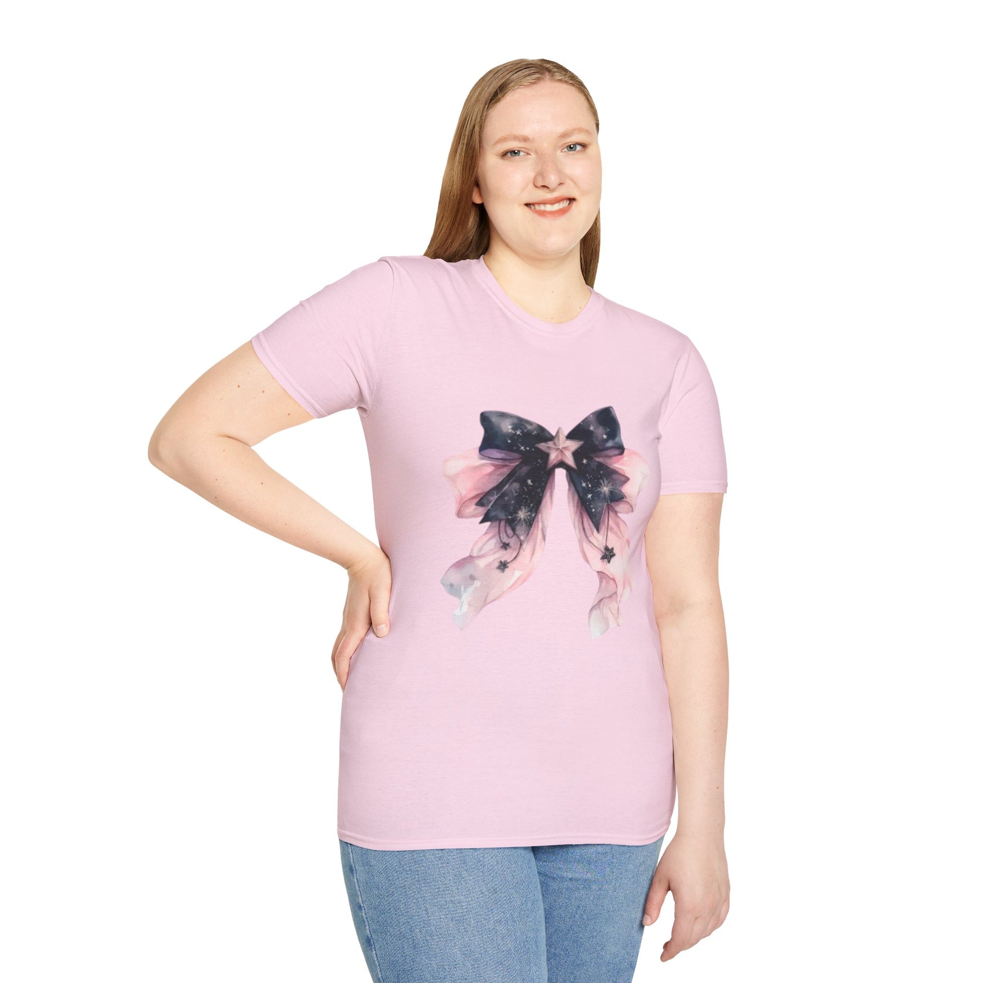 Whimsical Starry Bow T-Shirt, Cute Graphic Tee, Casual Wear, Gift for Her, Summer Fashion, Birthday Present