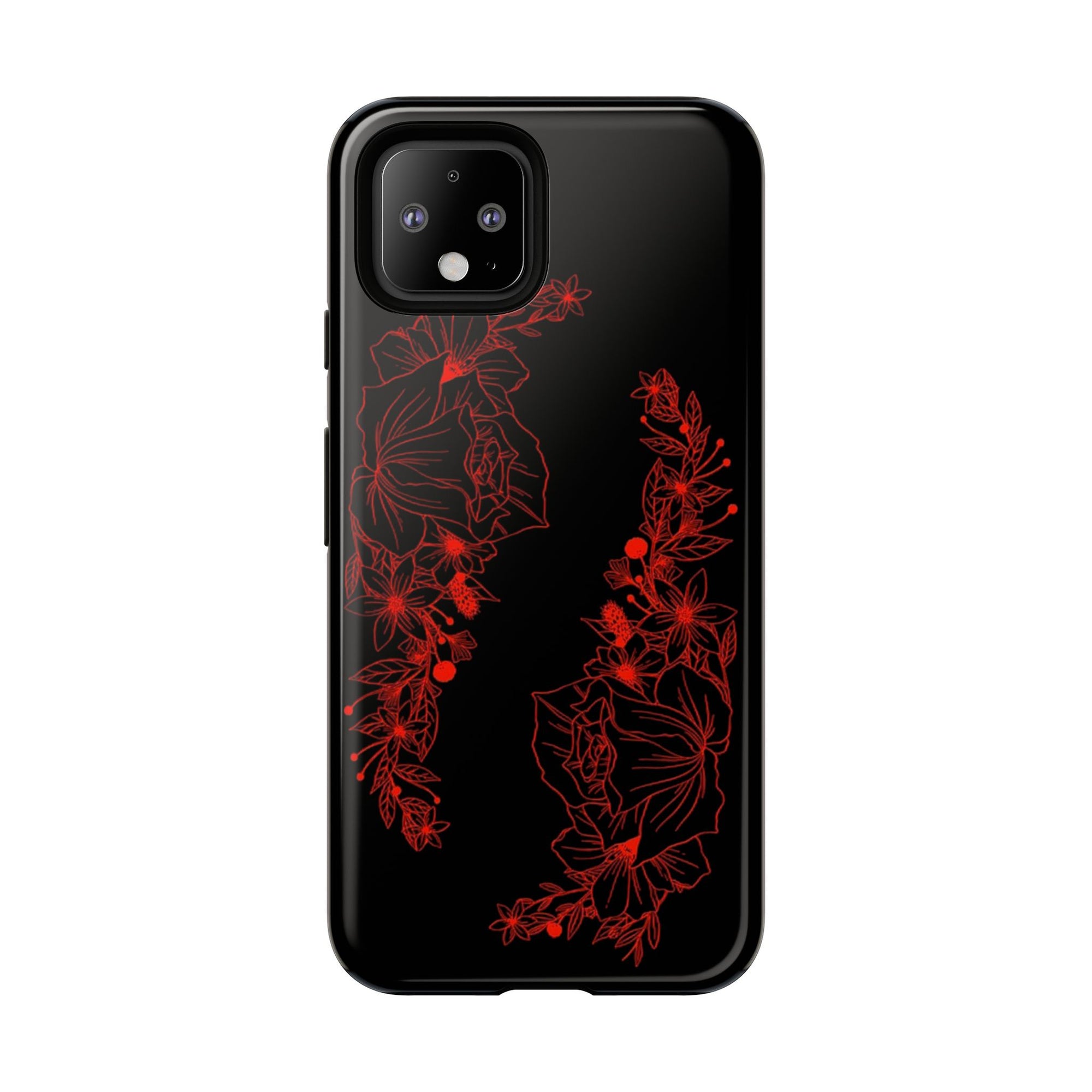 Stylish Floral Phone Case, Tough Phone Cover, Floral Design Case, Gift for Her, Black Phone Accessories