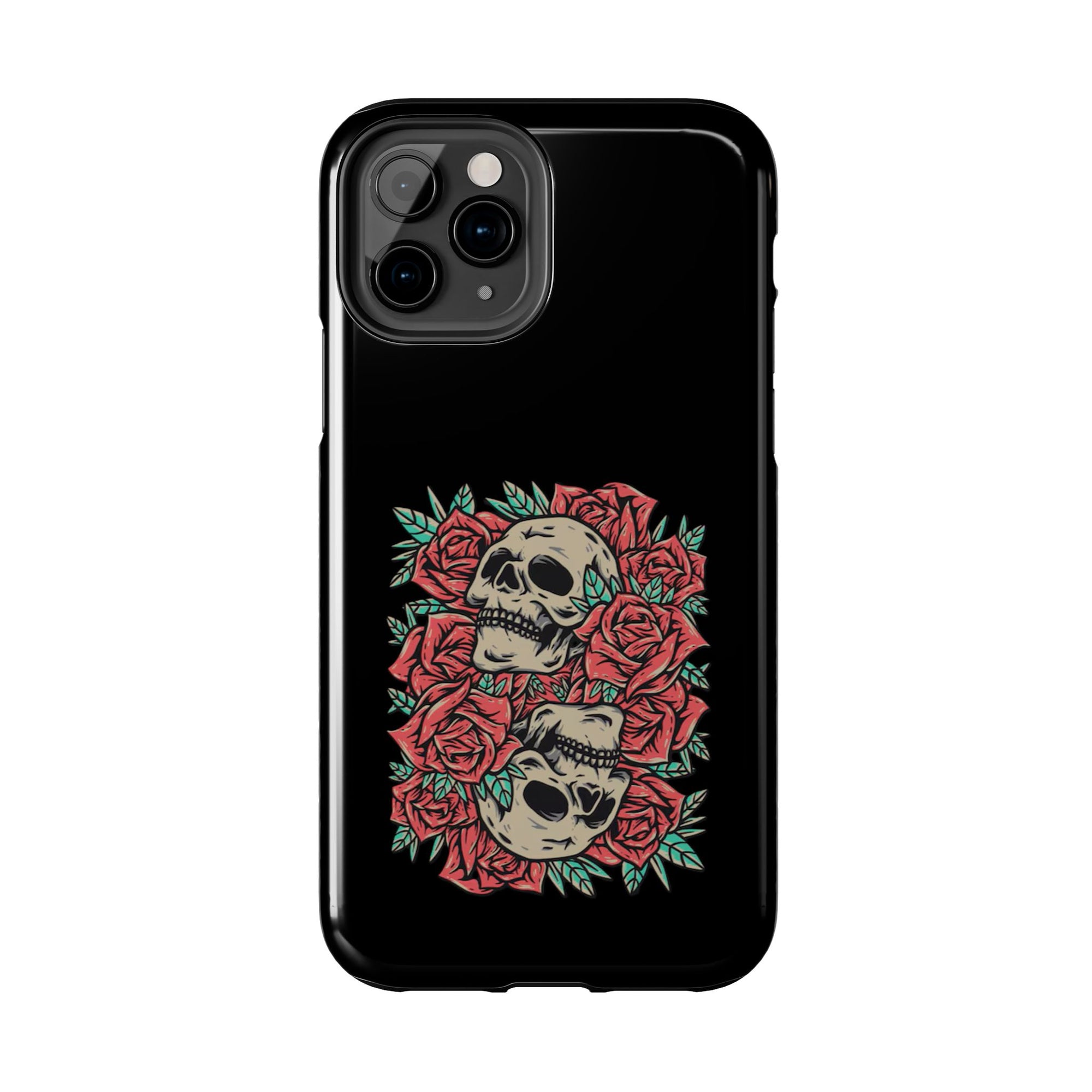 Stylish Skull & Roses Phone Case, Tough Phone Cover, Floral Skull Design, Unique Gift for her, Gothic Aesthetic Accessories